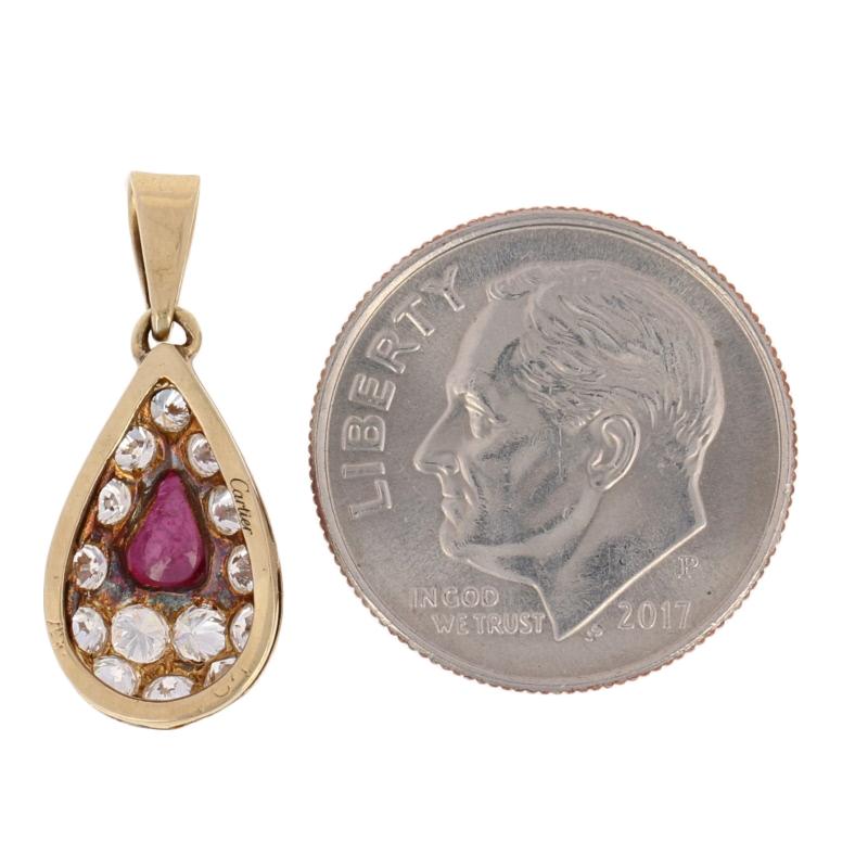 Women's Cartier 1.40 Carat Pear Cabochon Ruby and Diamond Pendant, 18K Gold Designer