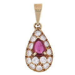 Cartier 1.40 Carat Pear Cabochon Ruby and Diamond Pendant, 18K Gold Designer