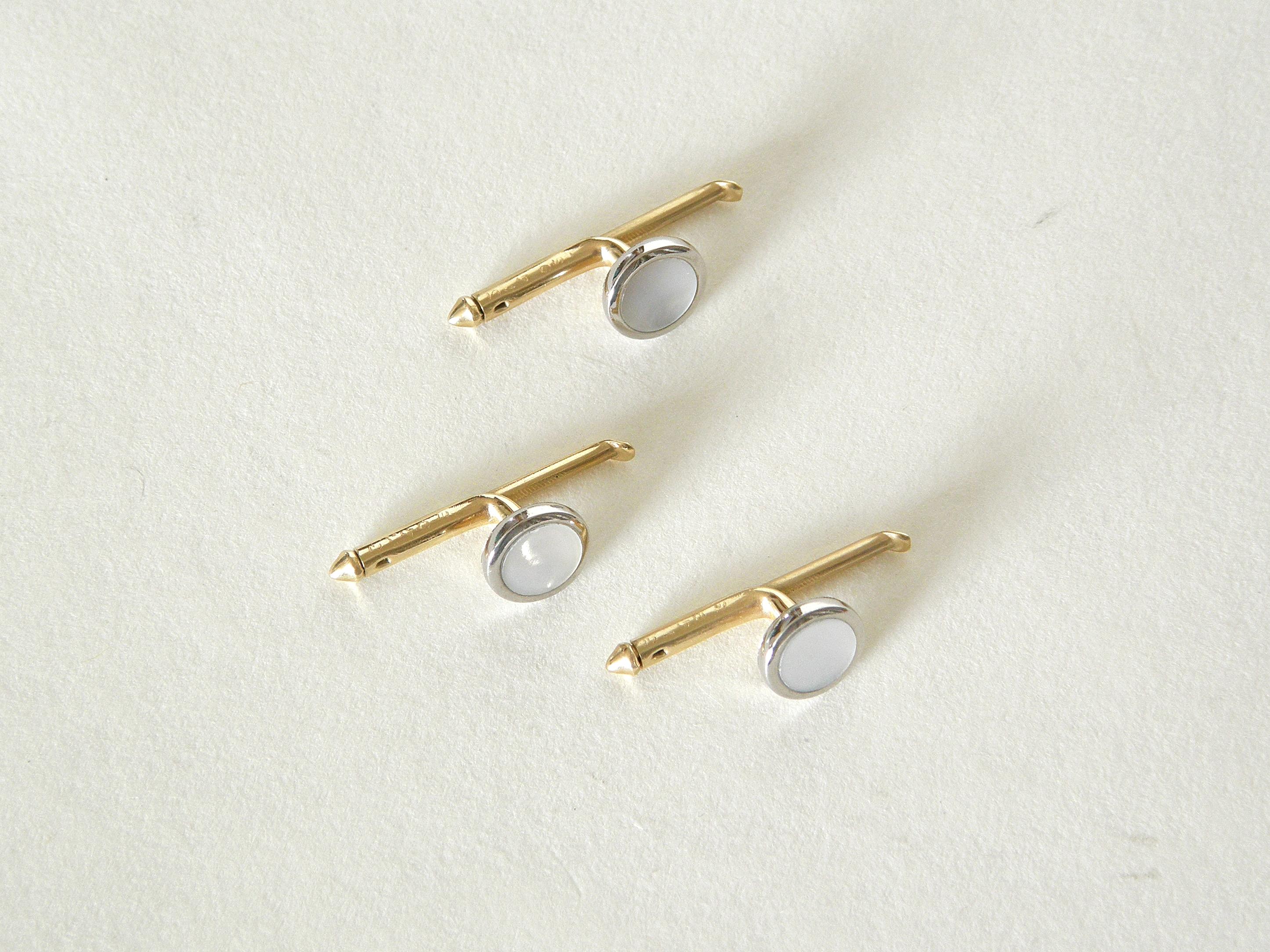 Art Deco Cartier 14K Gold Cufflinks and Studs Set with Mother of Pearl by Larter and Sons