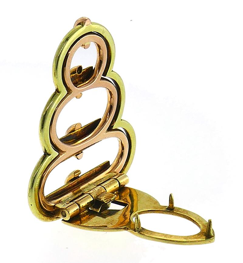 Cartier Broche à double clip en or 14 carats, rétro des années 1940 Bon état - En vente à Beverly Hills, CA