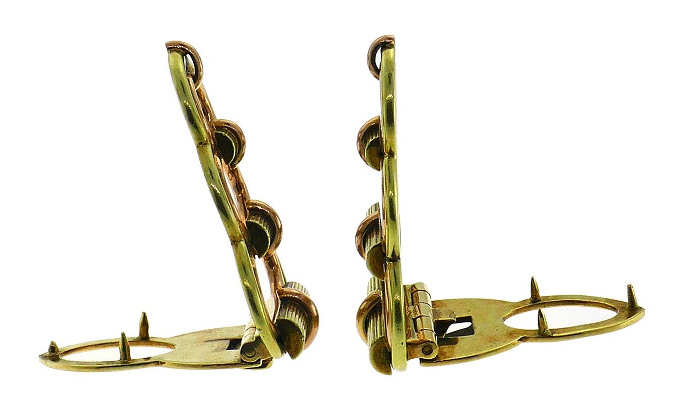 Cartier 14k Gold Double Clip Pin Brosche, Retro 1940er Jahre im Angebot 1