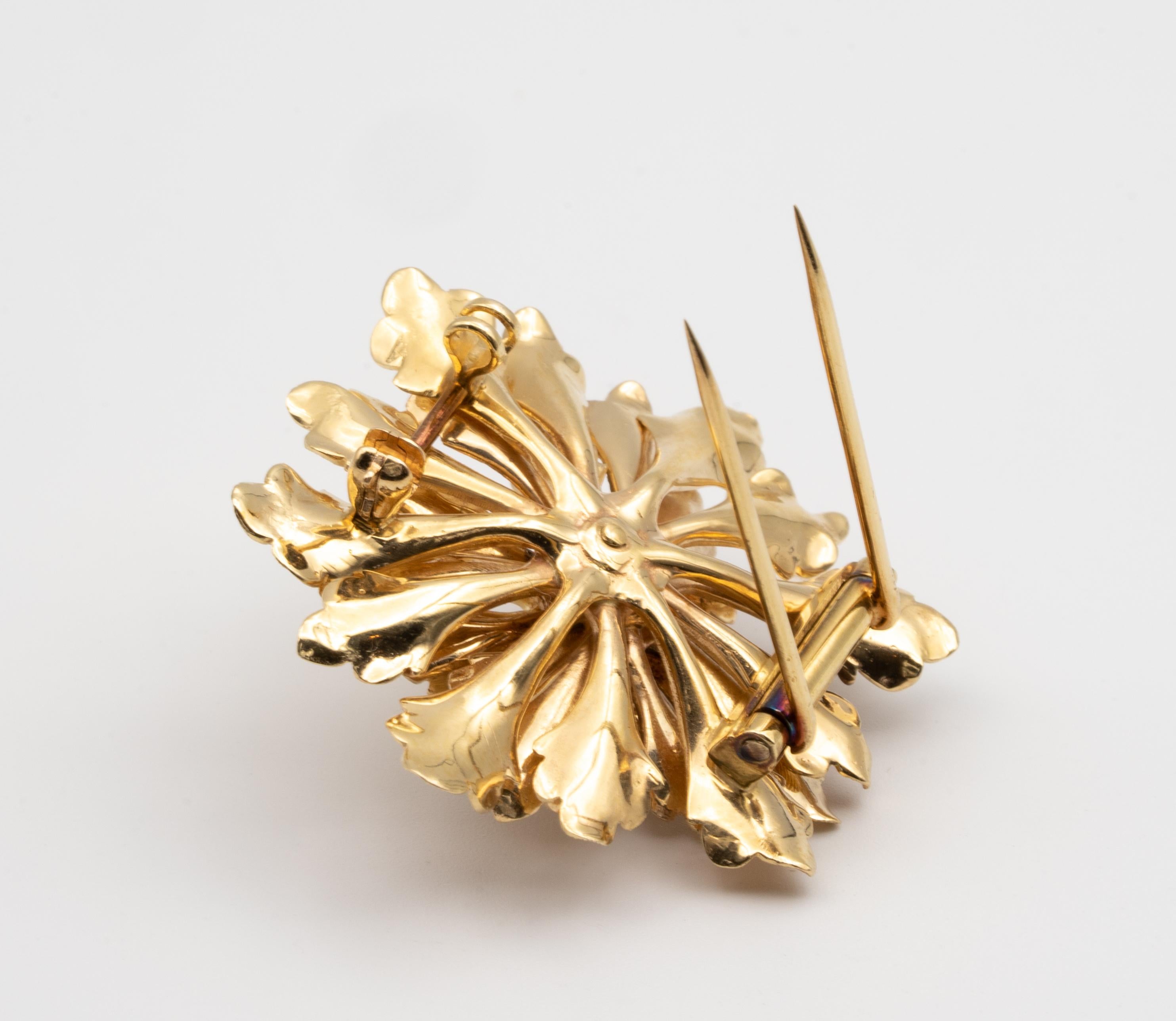 Women's or Men's Cartier 14 Karat Gold Flower Clip-Brooch