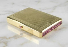 Cartier 14K Gold Mid-Century Ruby-Set Mirrored Pill & Compact Box