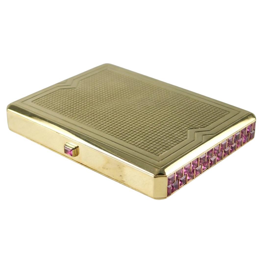 Cartier 14K Gold Mid-Century Ruby-Set Mirrored Pill & Compact Box
