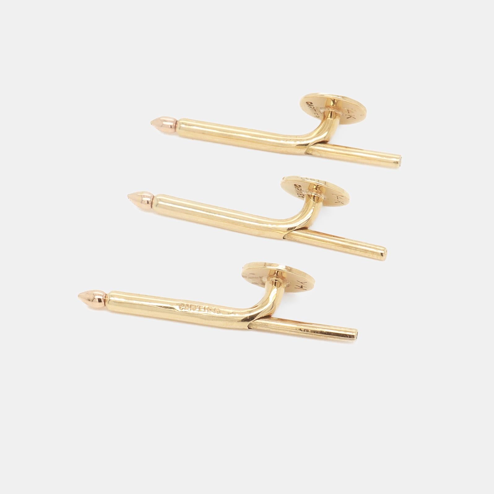 Cartier 14K Gold Monogrammed Cufflinks & Shirt Stud Dress Set For Sale 6