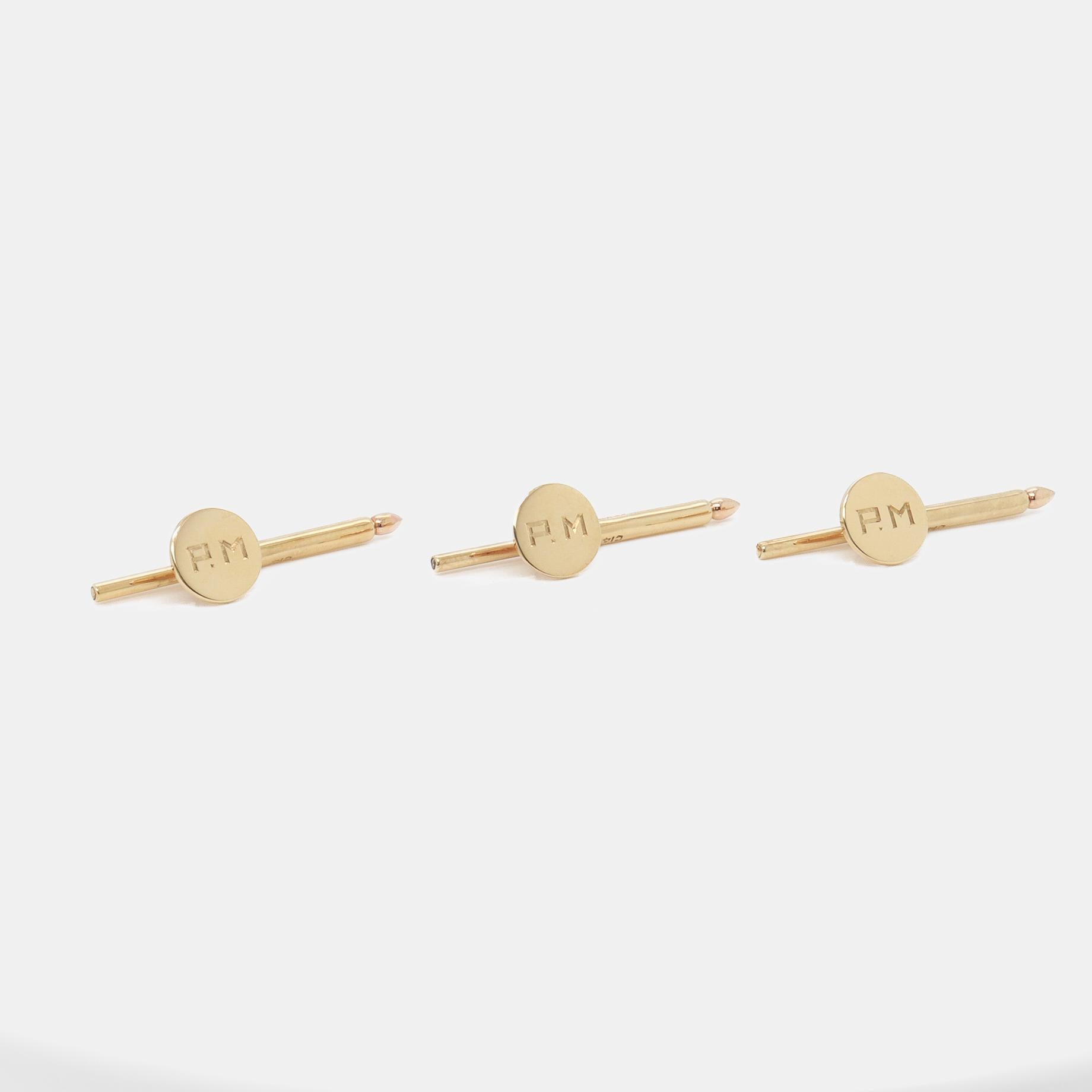 Cartier 14K Gold Monogrammed Cufflinks & Shirt Stud Dress Set For Sale 2