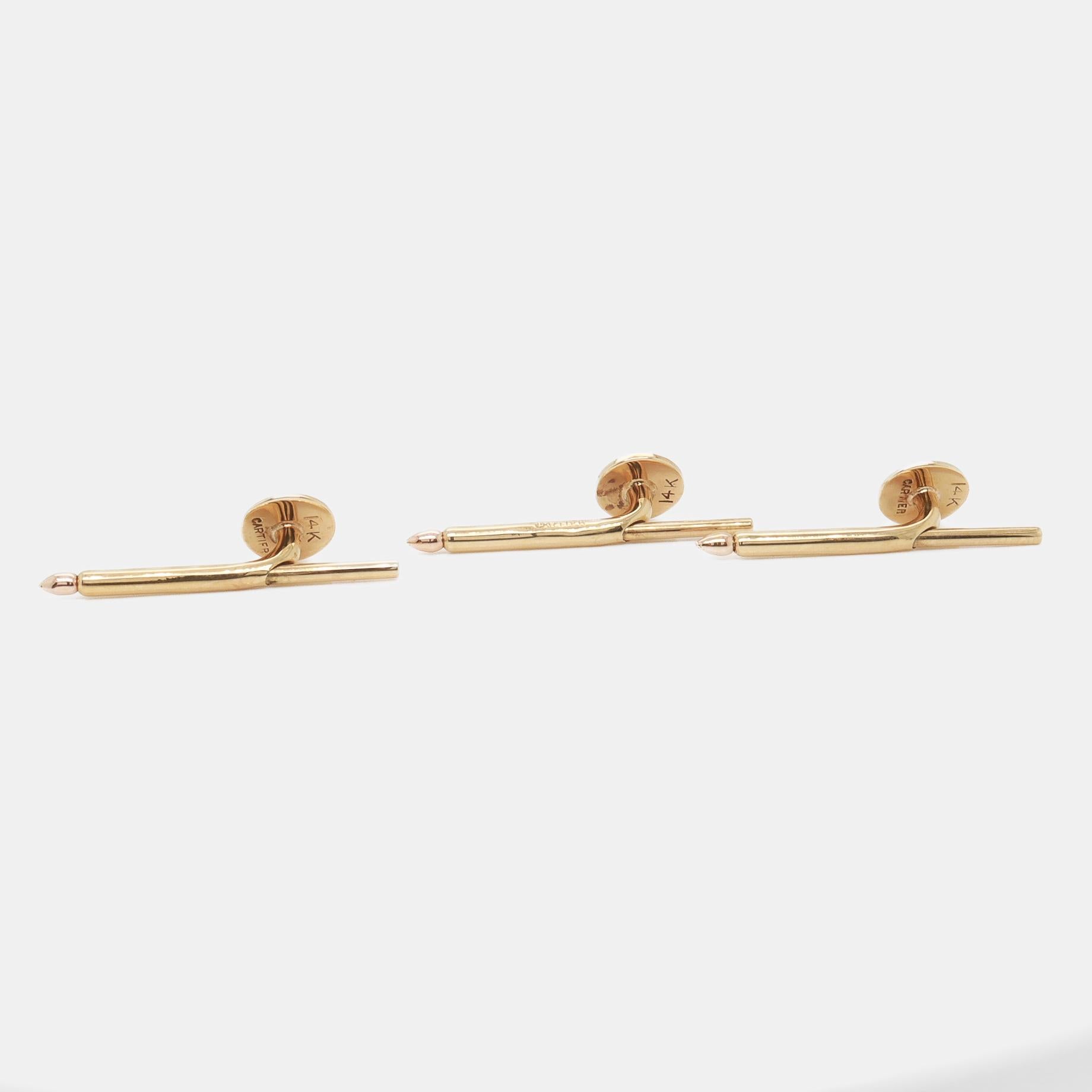 Cartier 14K Gold Monogrammed Cufflinks & Shirt Stud Dress Set For Sale 3