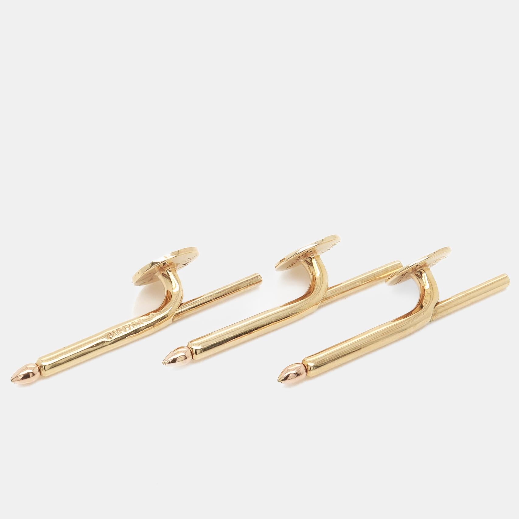 Cartier 14K Gold Monogrammed Cufflinks & Shirt Stud Dress Set For Sale 4