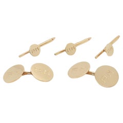 Cartier 14K Gold Monogrammed Cufflinks & Shirt Stud Dress Set