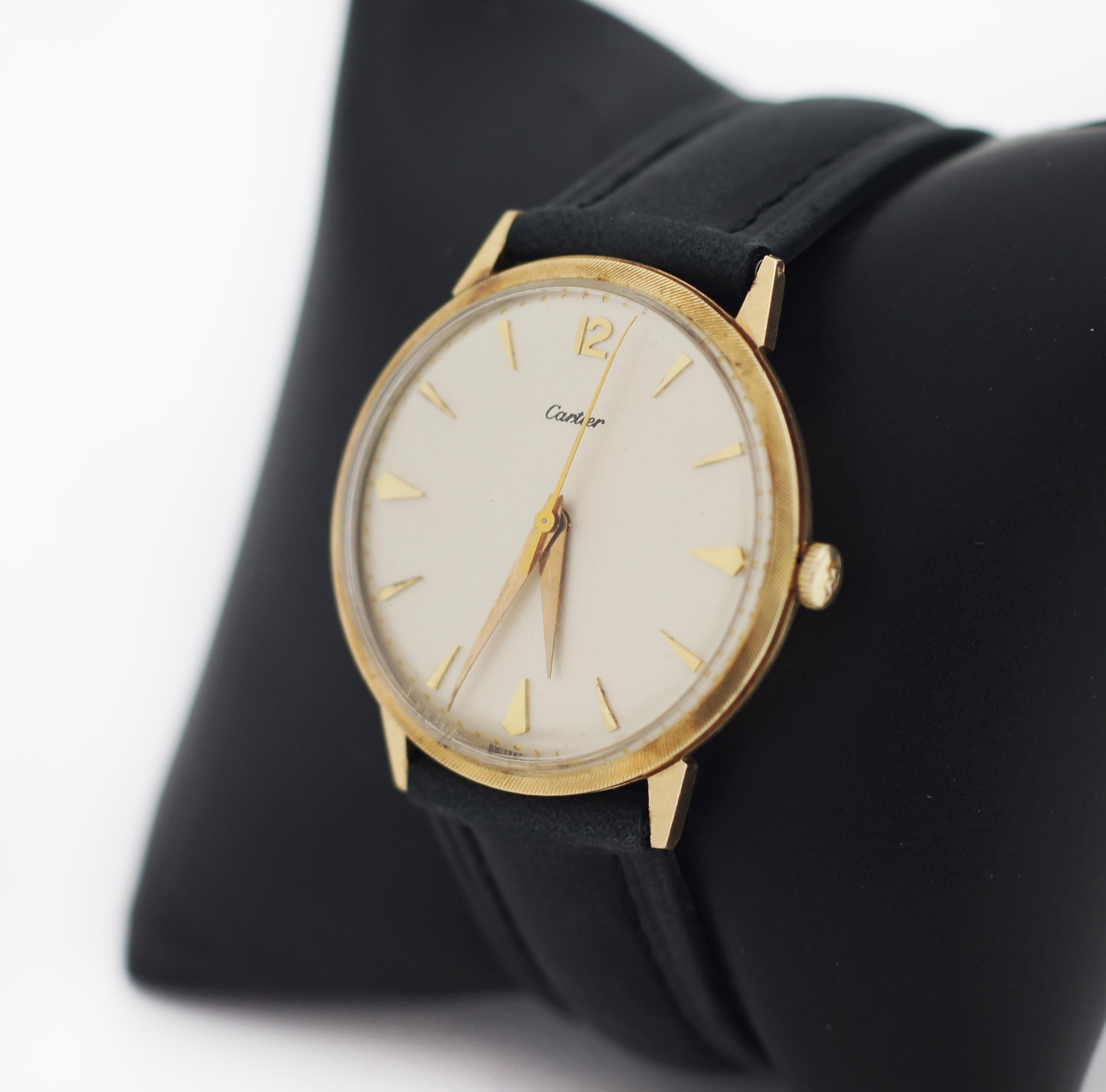 CARTIER 14K Gold Vintage Calatrava Watch ft. collaboration by Movado For Sale 1