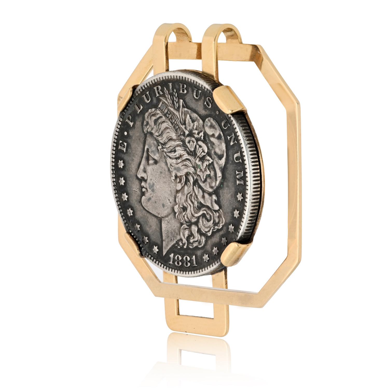 Cartier 14K Yellow Gold 1881 Coin E Pluribus Money Clip In Excellent Condition For Sale In New York, NY