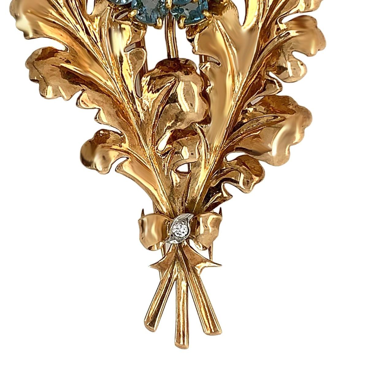 Cartier 14 Karat Yellow Gold Aquamarine Diamond Leaf Brooch In Excellent Condition In New York, NY