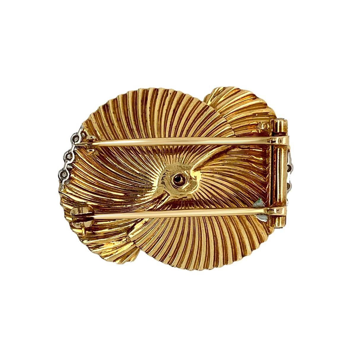 Cartier 14 Karat Yellow Gold Diamond Clip Brooch In Excellent Condition In Miami, FL