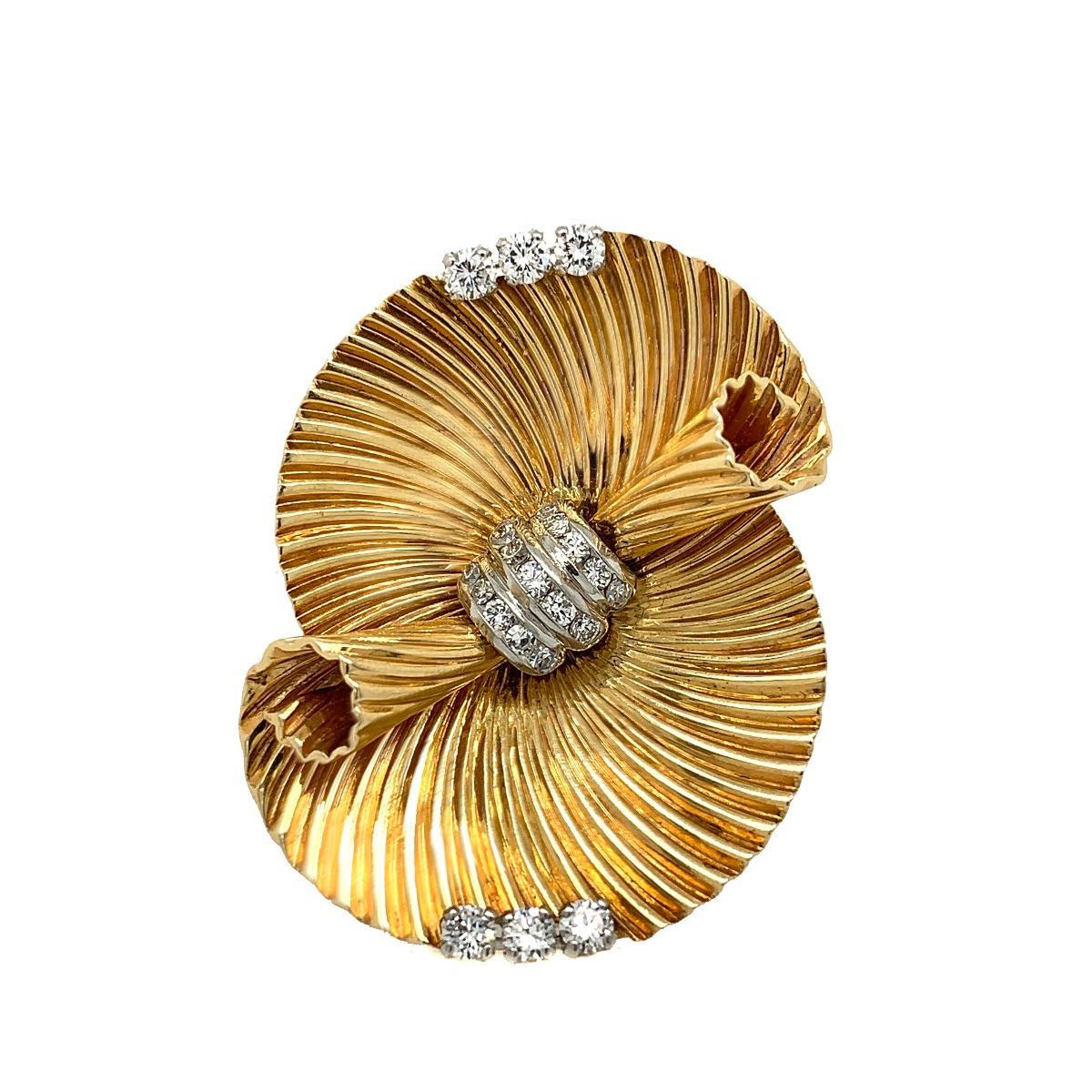 Cartier 14 Karat Yellow Gold Diamond Clip Brooch 1