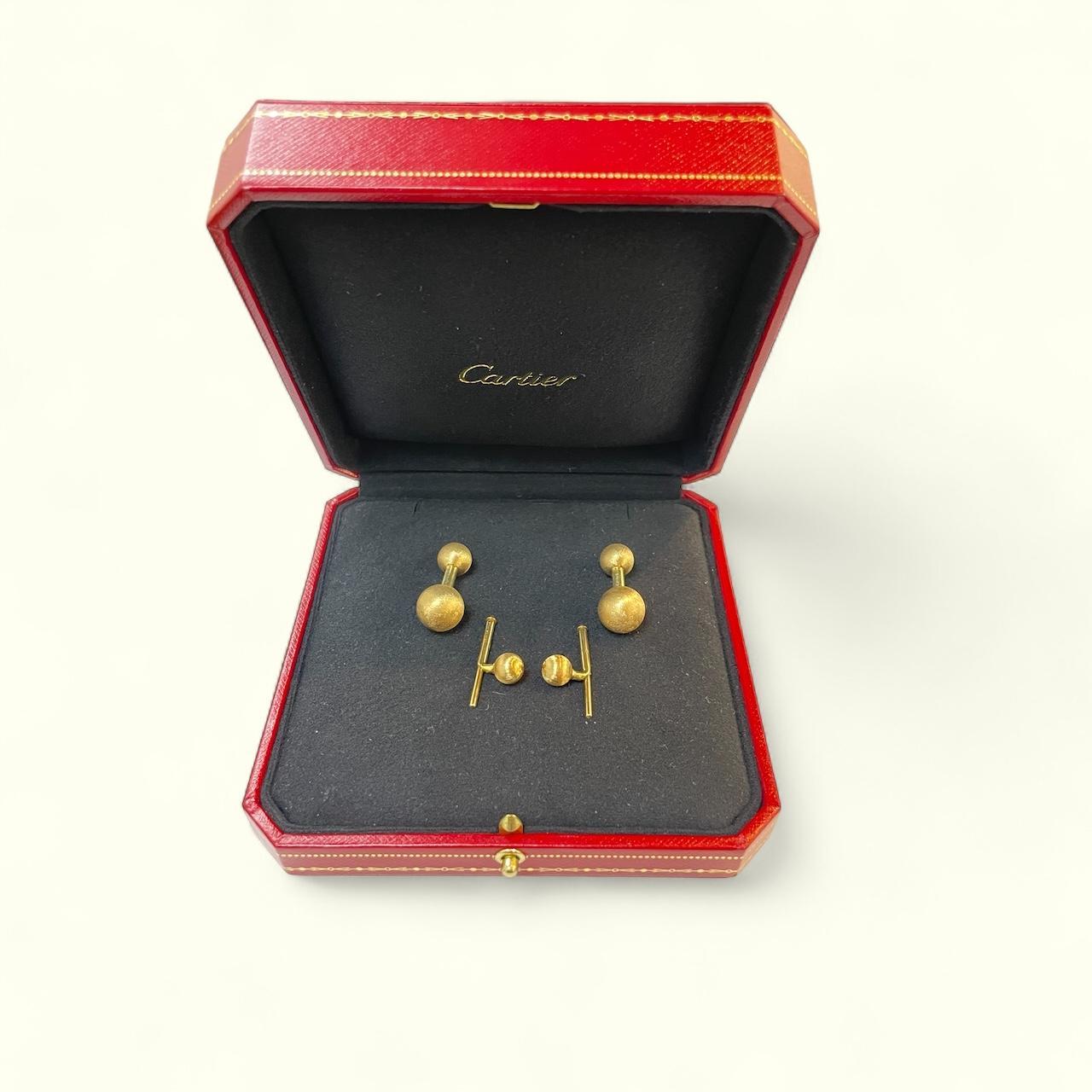 Set di gemelli e bottoni a forma di manubrio in oro giallo 14k di Cartier in vendita 6