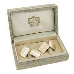 Cartier 14k Yellow Gold Grooved Engraved Dual Rectangular Panel Cufflinks w/ Box