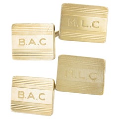 Cartier 14k Yellow Gold Grooved Engraved Dual Rectangular Panel Cufflinks w/ Box