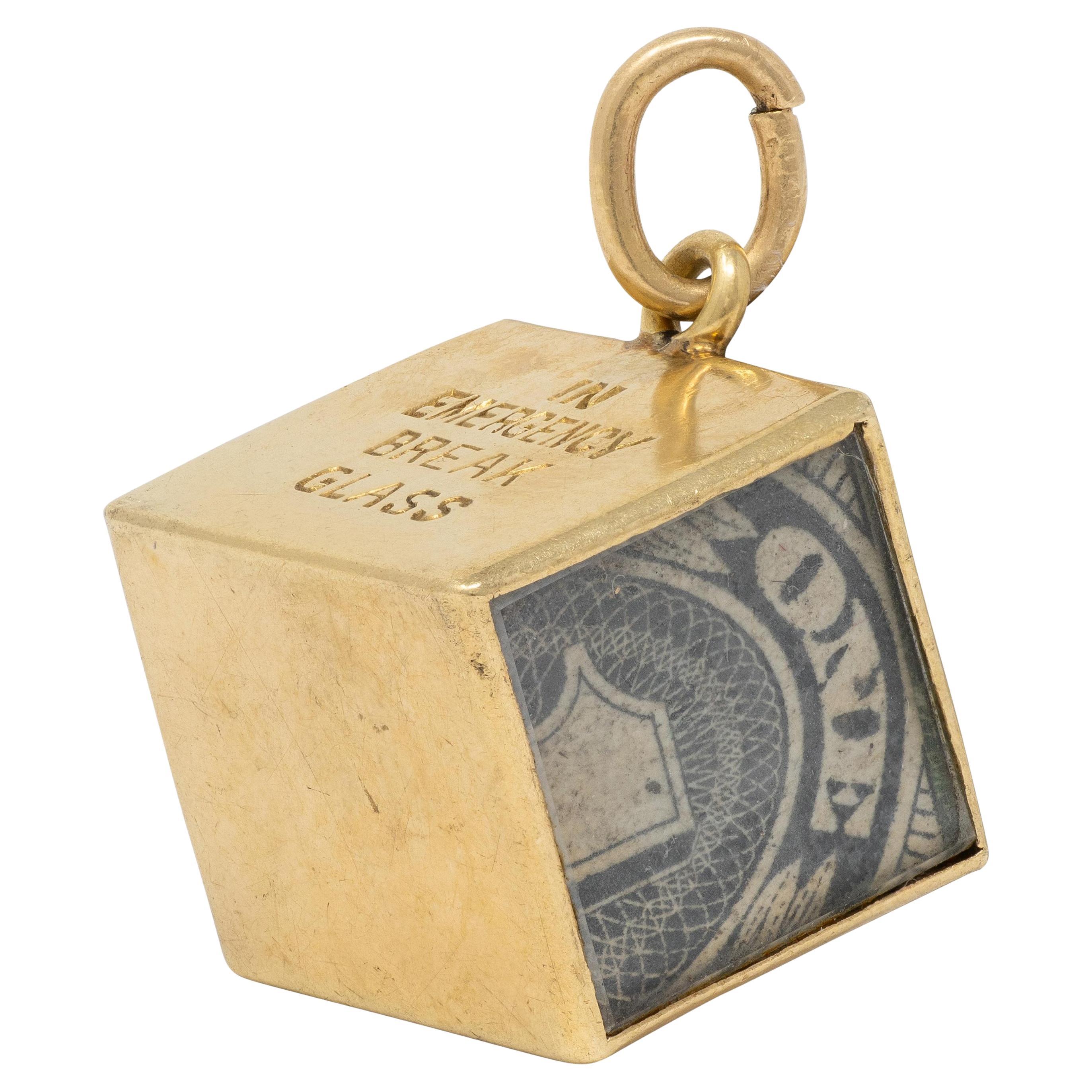 Cartier 14K Yellow Gold Retro 1940
s IN EMERGENCY BREAK GLASS Dollar Bill Charm