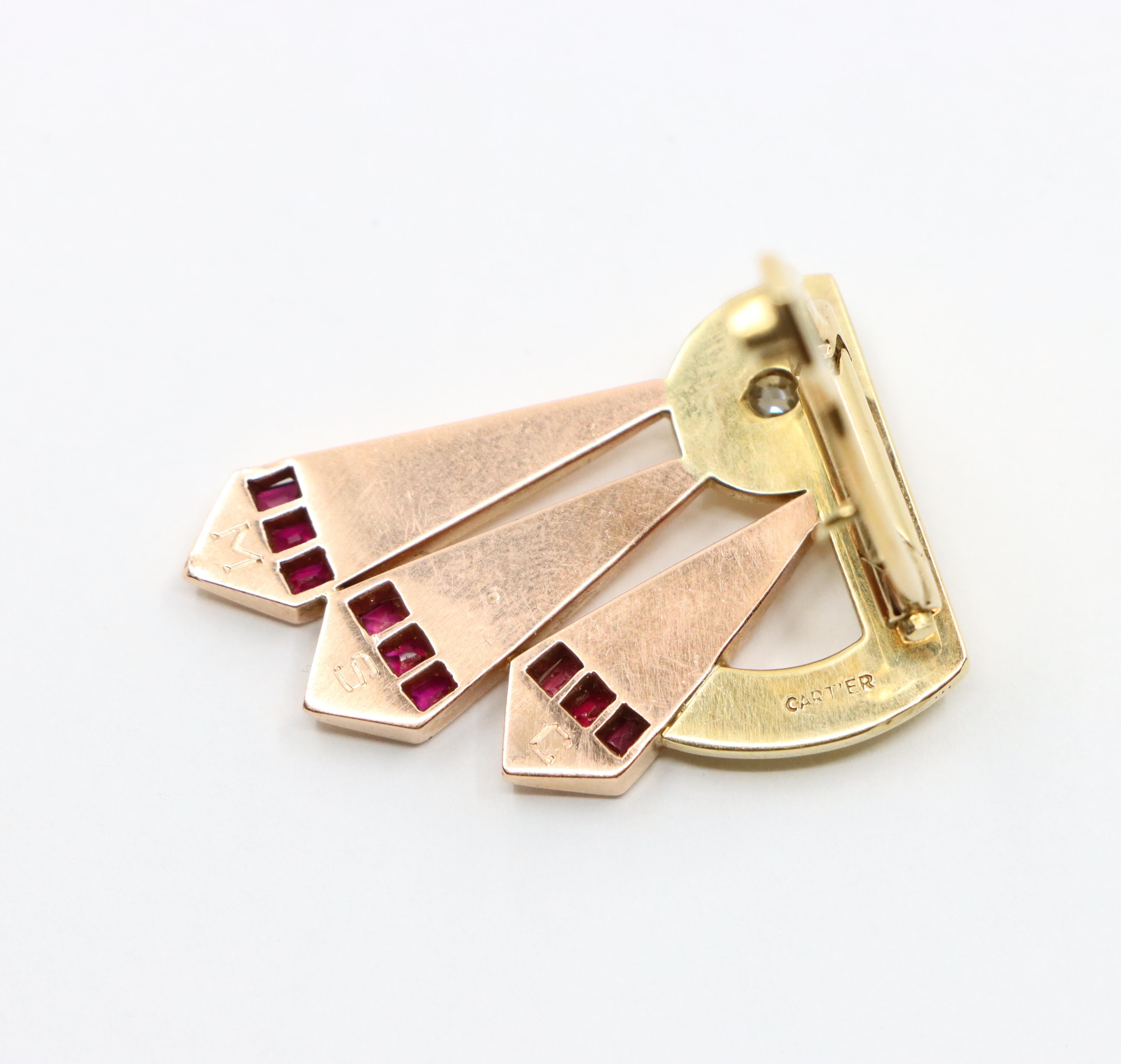 Cartier 14k Yellow & Rose Gold Diamond Ruby Clip For Sale 5
