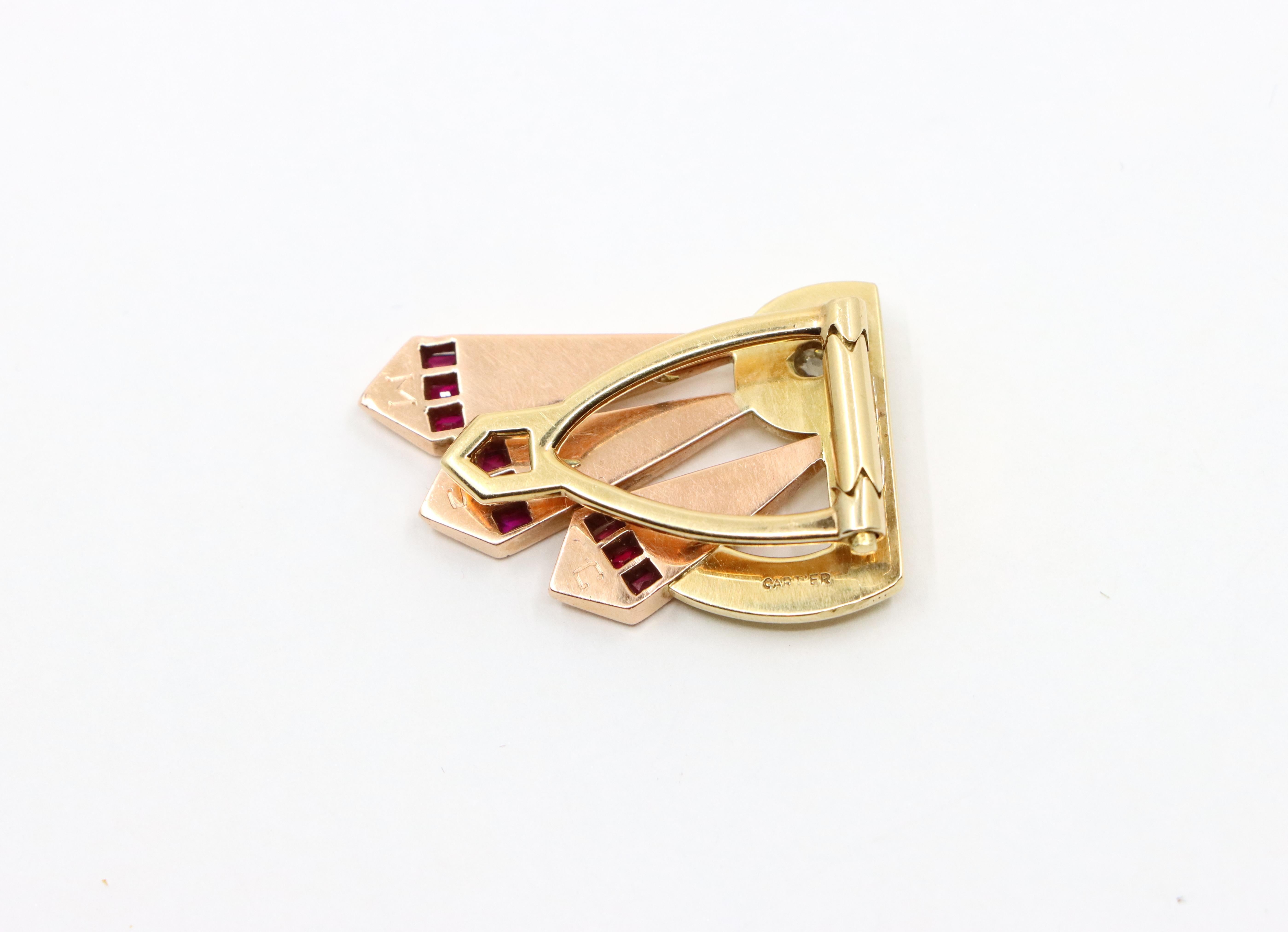 Cartier 14k Yellow & Rose Gold Diamond Ruby Clip For Sale 6