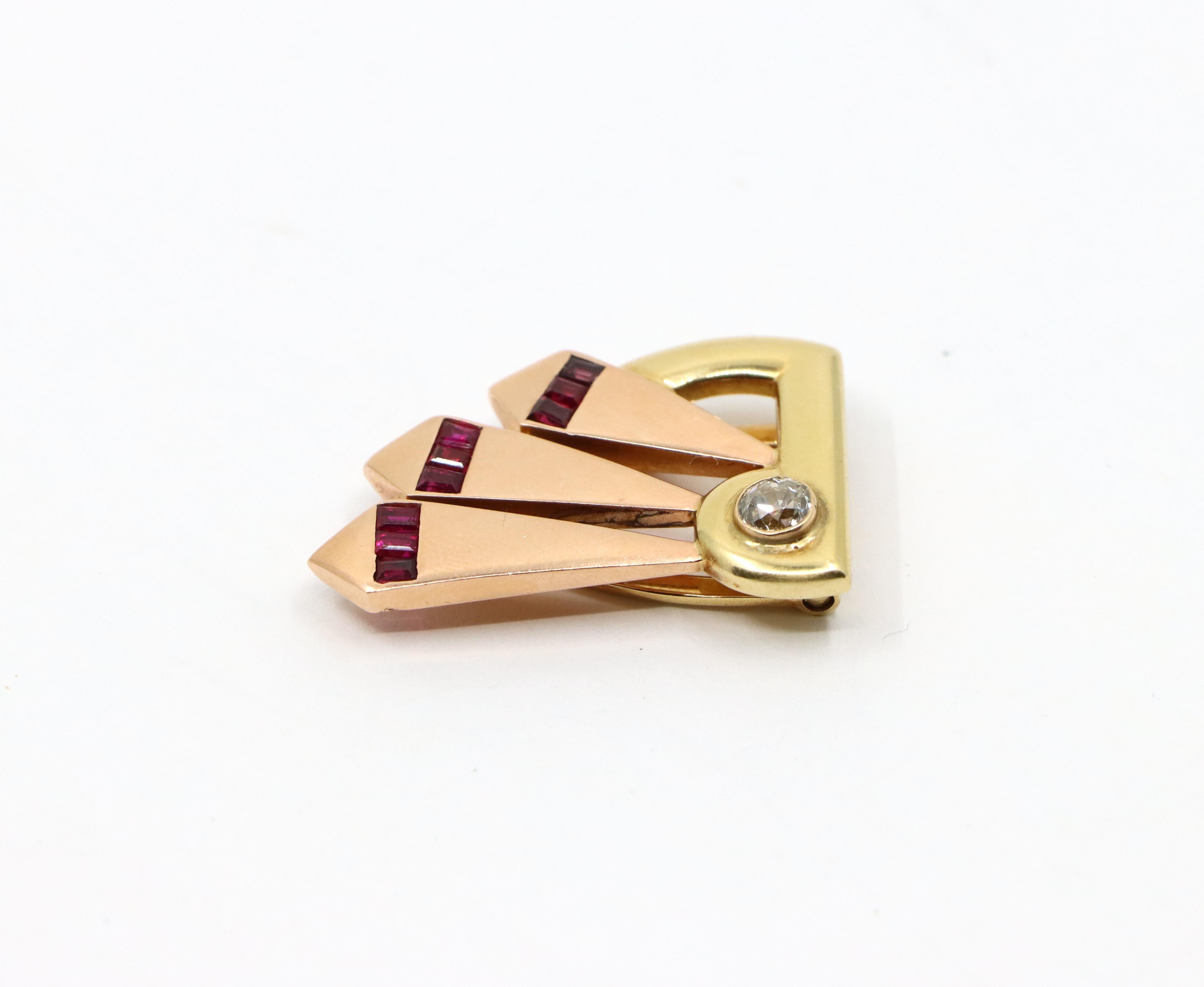 Women's or Men's Cartier 14k Yellow & Rose Gold Diamond Ruby Clip For Sale