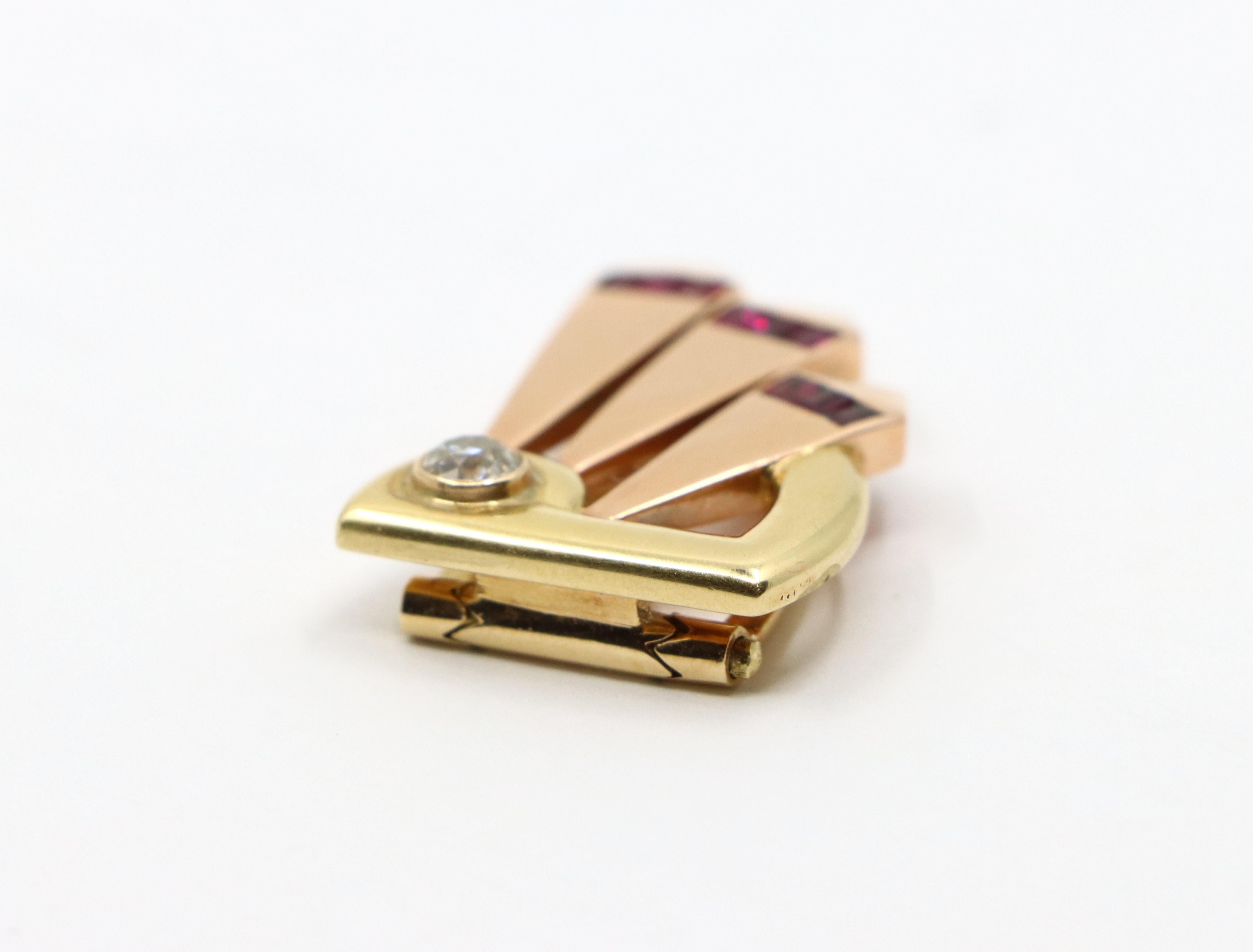 Cartier 14k Yellow & Rose Gold Diamond Ruby Clip For Sale 1