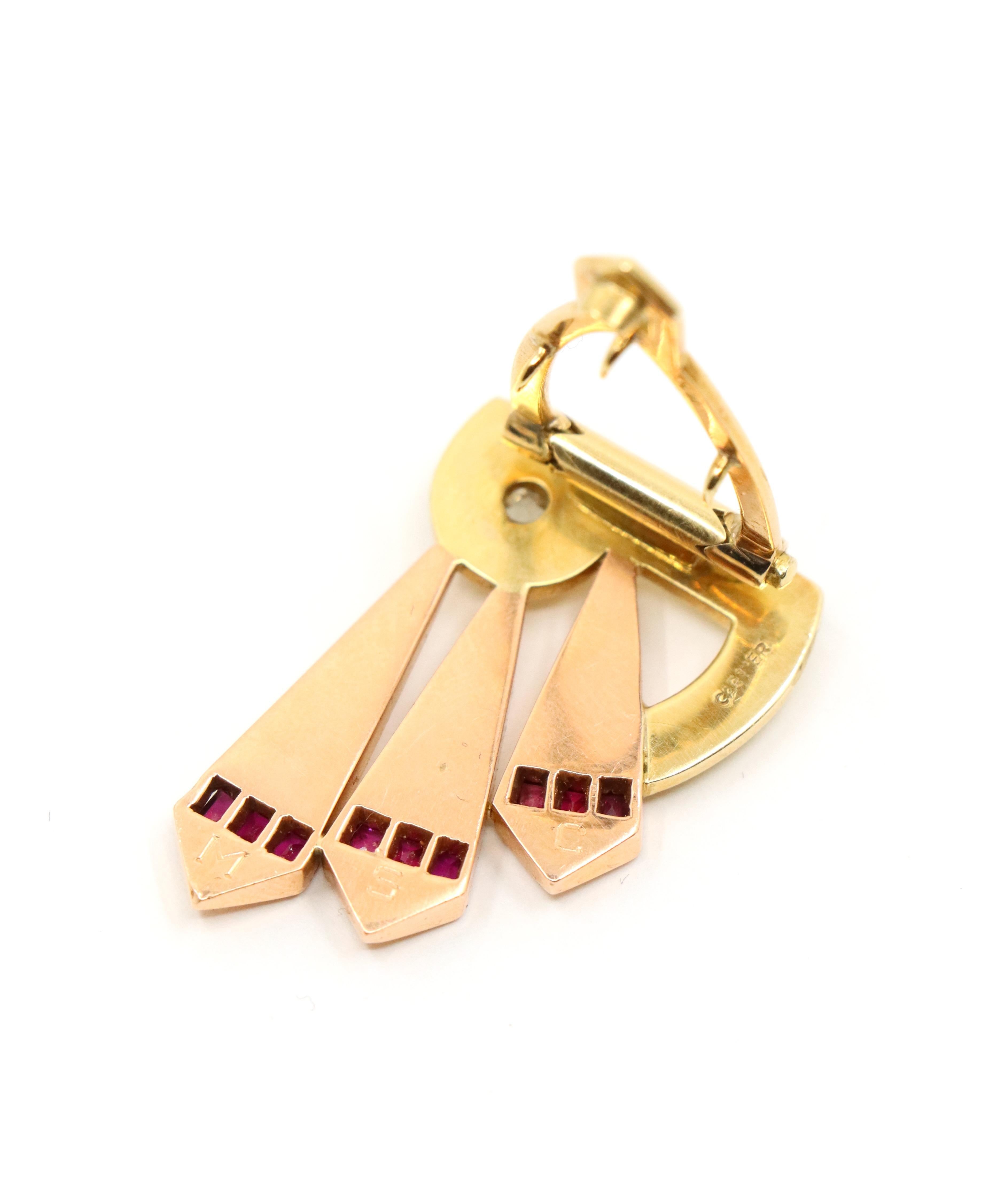 Cartier 14k Yellow & Rose Gold Diamond Ruby Clip For Sale 3