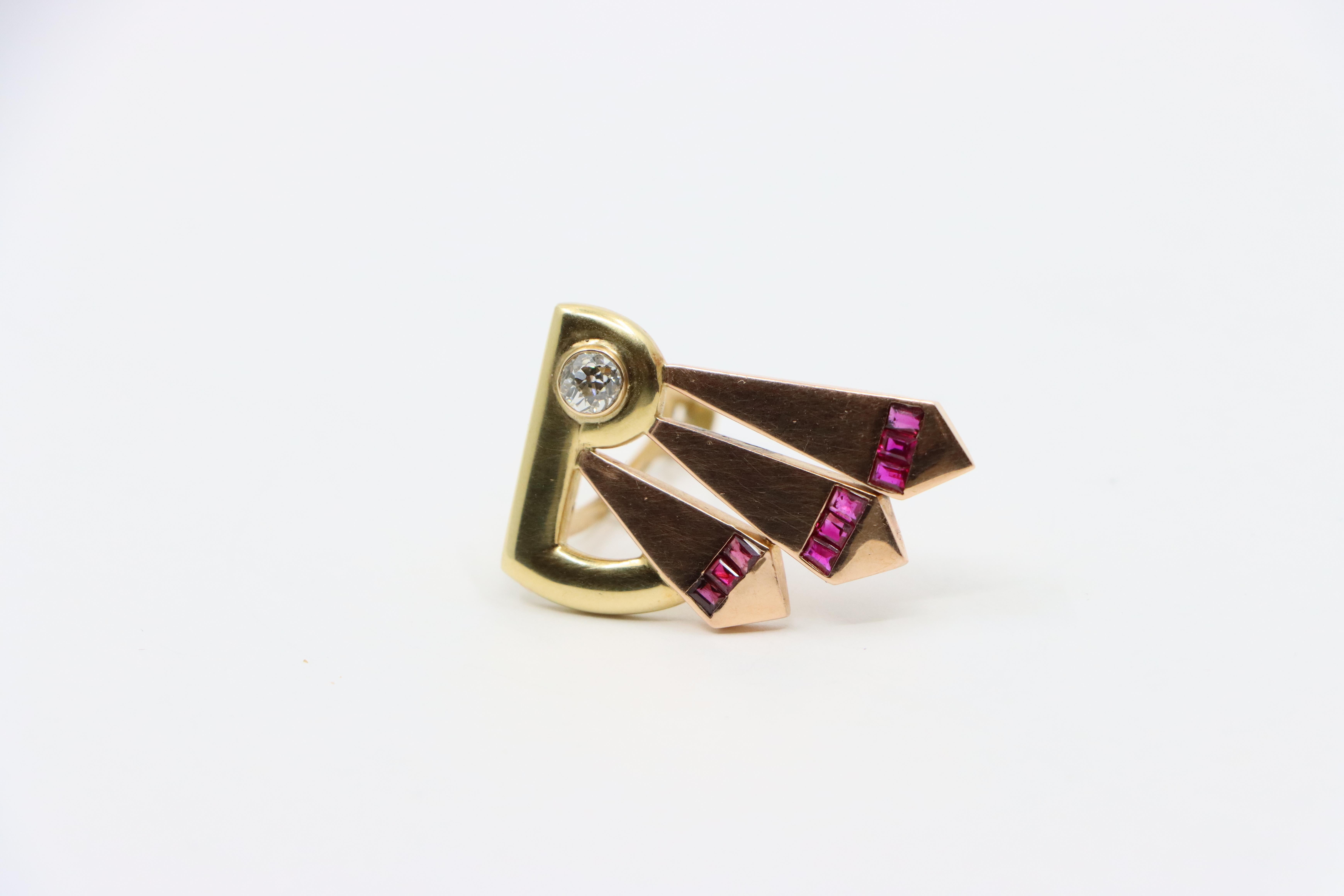 Cartier 14k Yellow & Rose Gold Diamond Ruby Clip For Sale 4