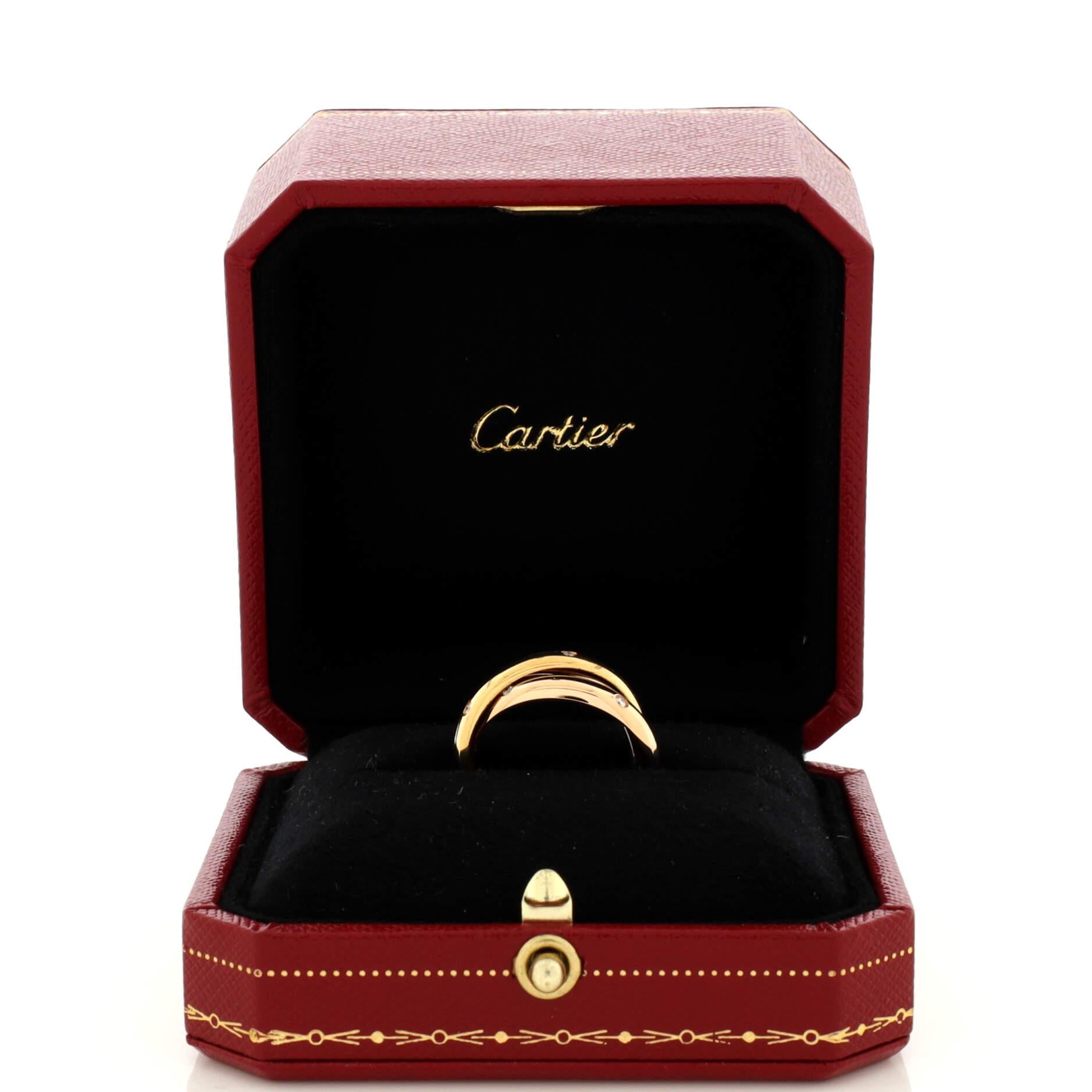 Condition: Great. Minor wear throughout.
Accessories: No Accessories
Measurements: Size: 6.25 - 53, Width: 4.00 mm
Designer: Cartier
Model: 15 Diamond Trinity Ring 18K Tricolor Gold with Diamonds
Exterior Color: Tricolor Gold
Item Number: 215480/60