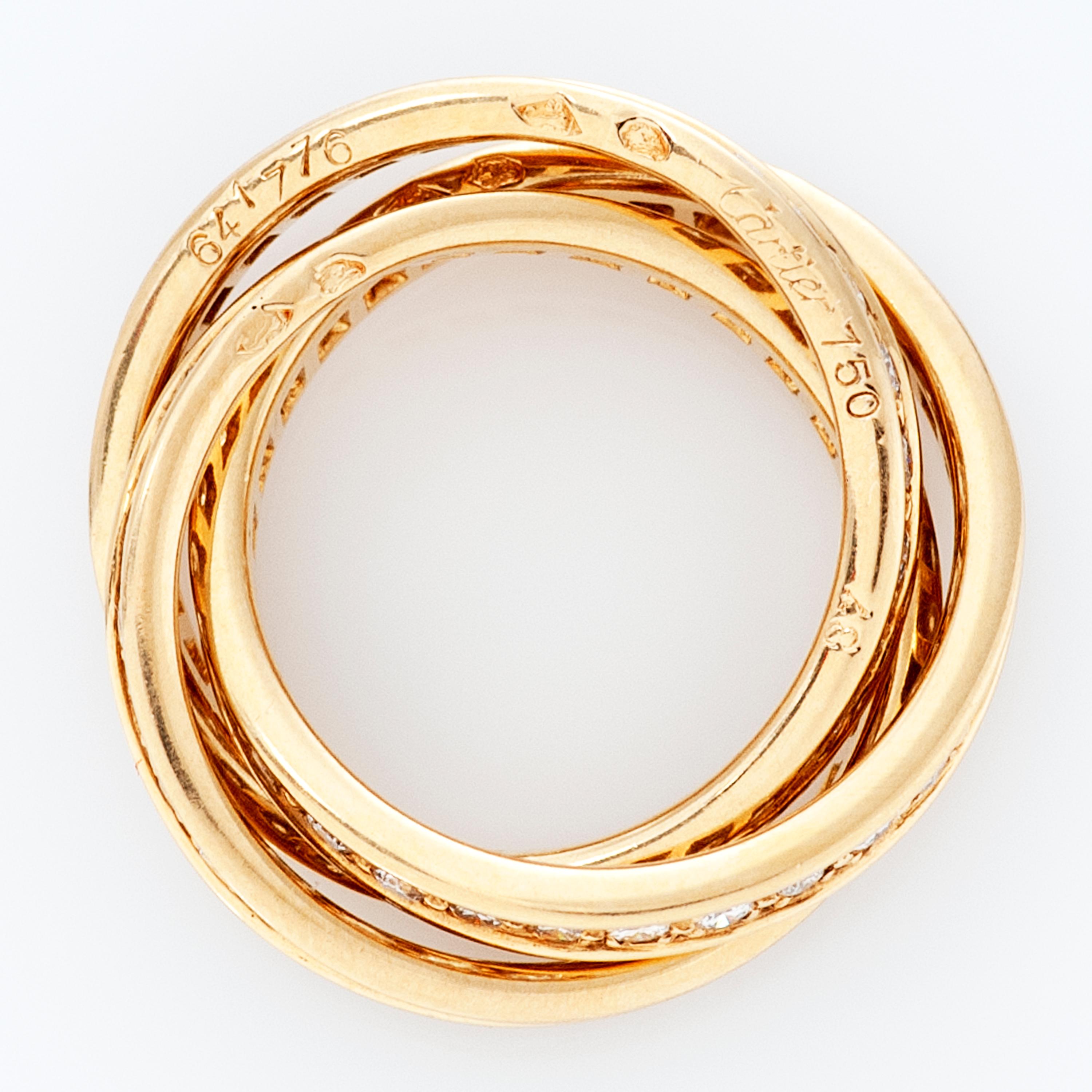 Cartier: 18 Karat Gelbgold Rolling Ring mit 1,55 Karat Diamant Trinity im Zustand „Gut“ im Angebot in Philadelphia, PA