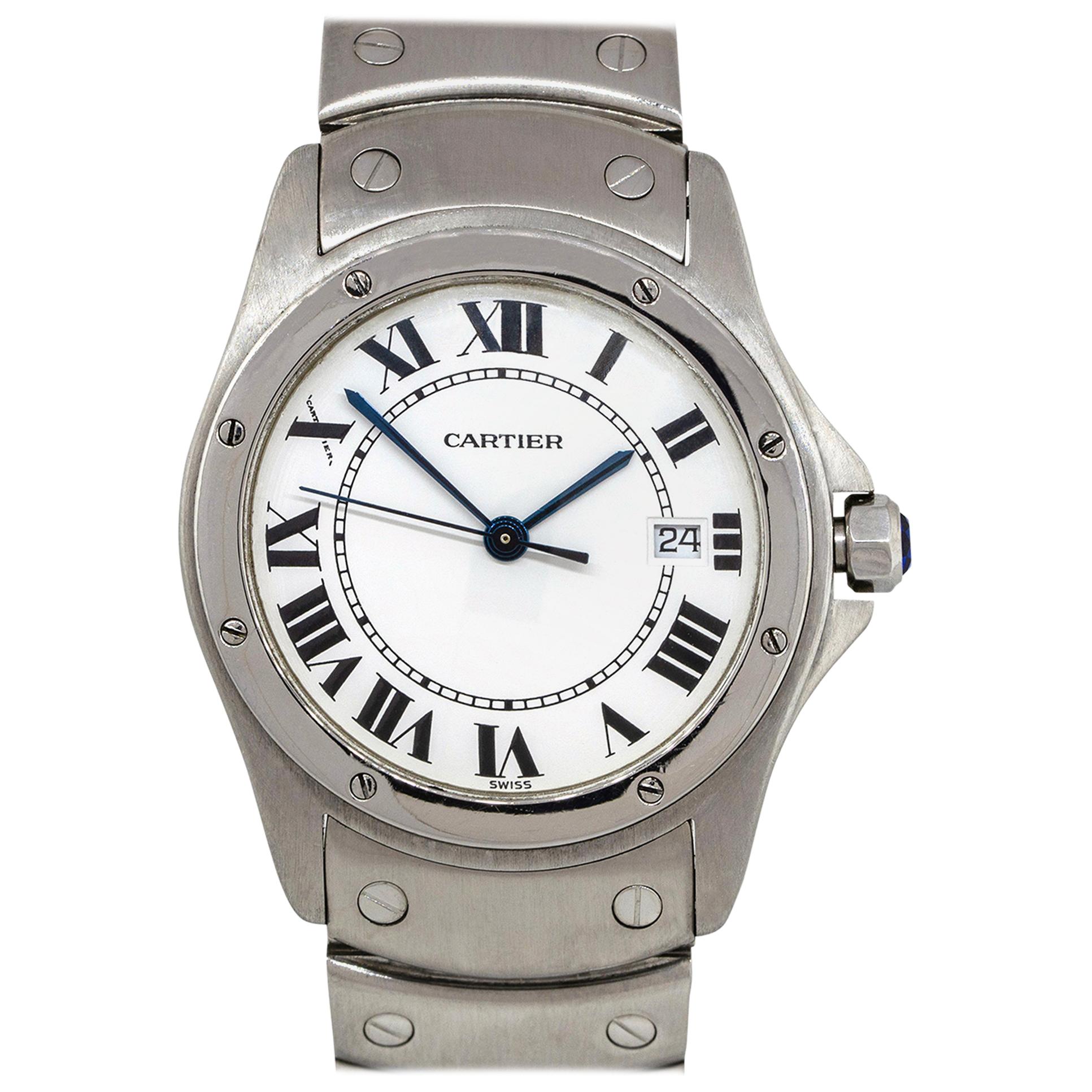 Cartier 1561 Santos Ronde Stainless Steel White Dial Watch