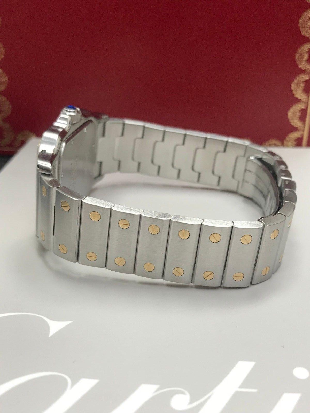 Women's or Men's Cartier 1566 Santos 18 Karat Yellow Gold and Stainless Steel Box and Papers