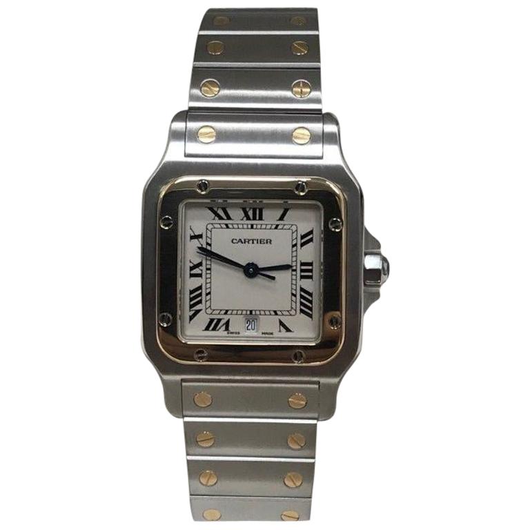 Cartier 1566 Santos 18 Karat Yellow Gold and Stainless Steel Box and Papers