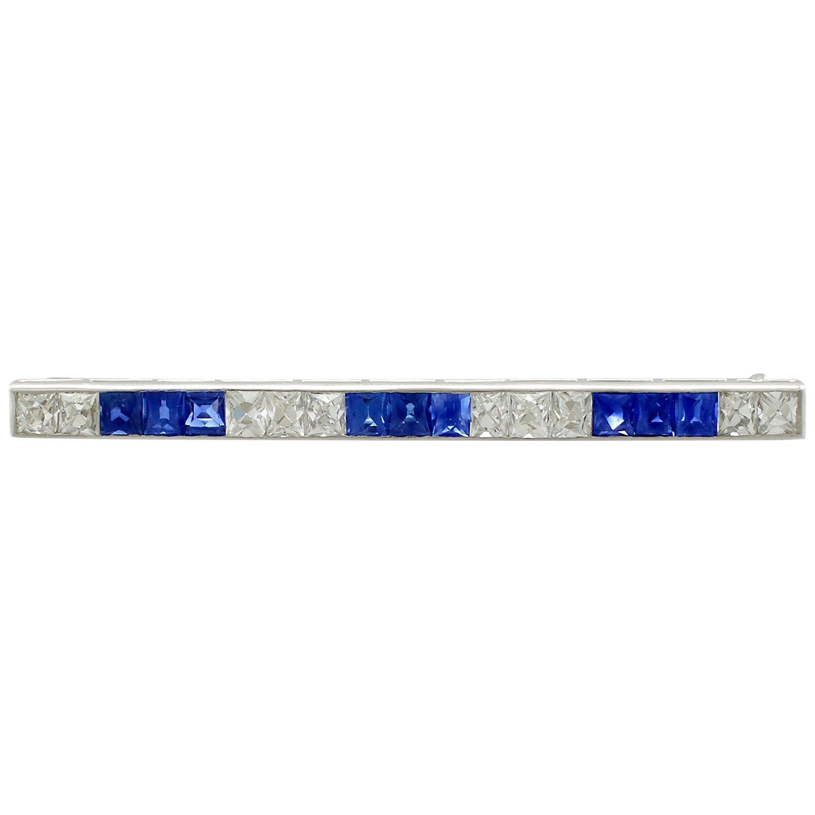 Cartier 1.62 Carat Sapphire and 1.95 Carat Diamond Platinum Bar Brooch