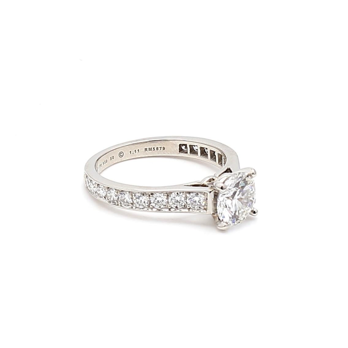 Round Cut Cartier 1.63 Carat Round Brilliant G VS1-VVS2 Diamond Platinum Engagement Ring