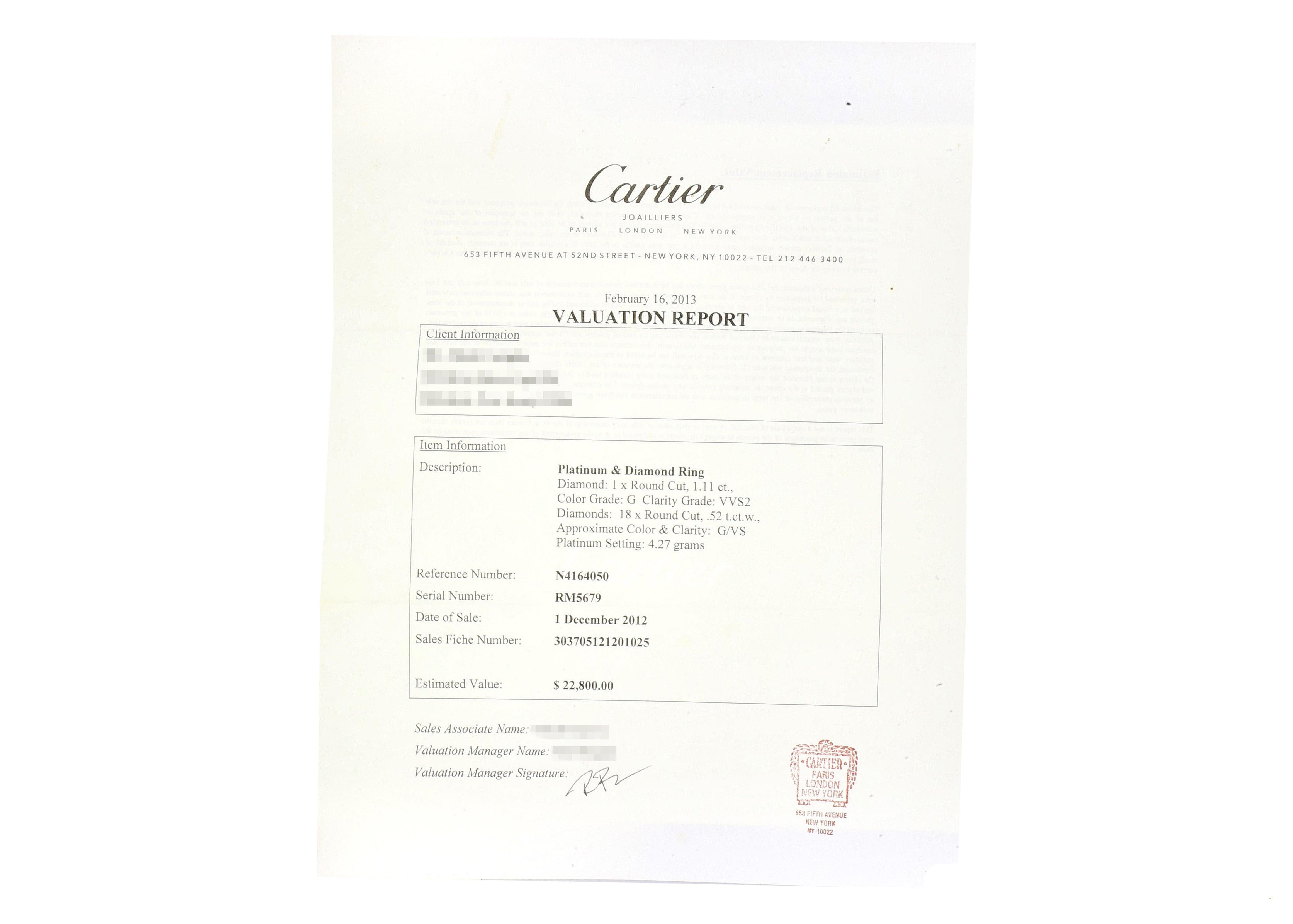 Cartier 1.63 Carat Round Brilliant G VS1-VVS2 Diamond Platinum Engagement Ring 4