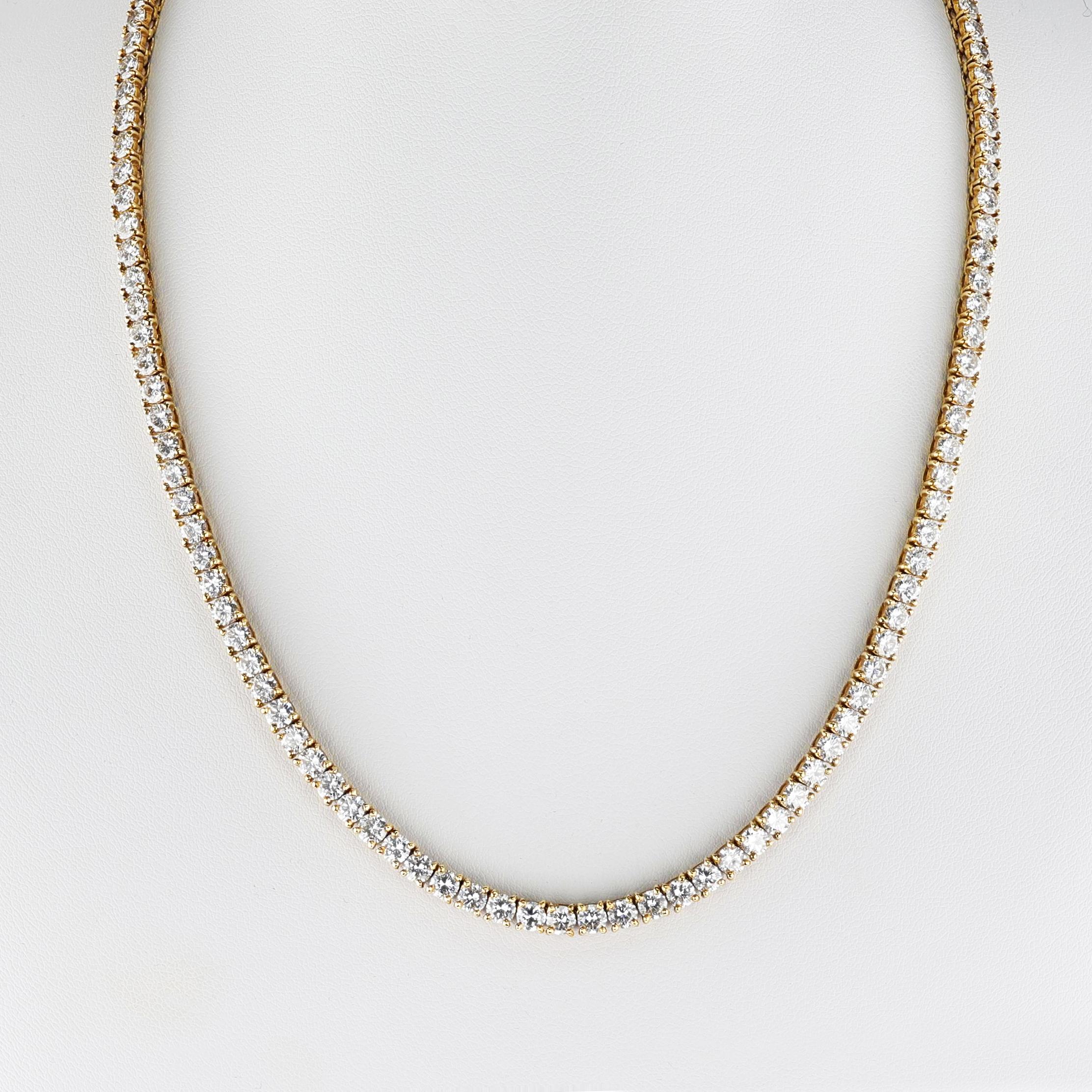 Round Cut Cartier 17 ct.  Diamond Tennis Necklace, 18k Yellow Gold For Sale