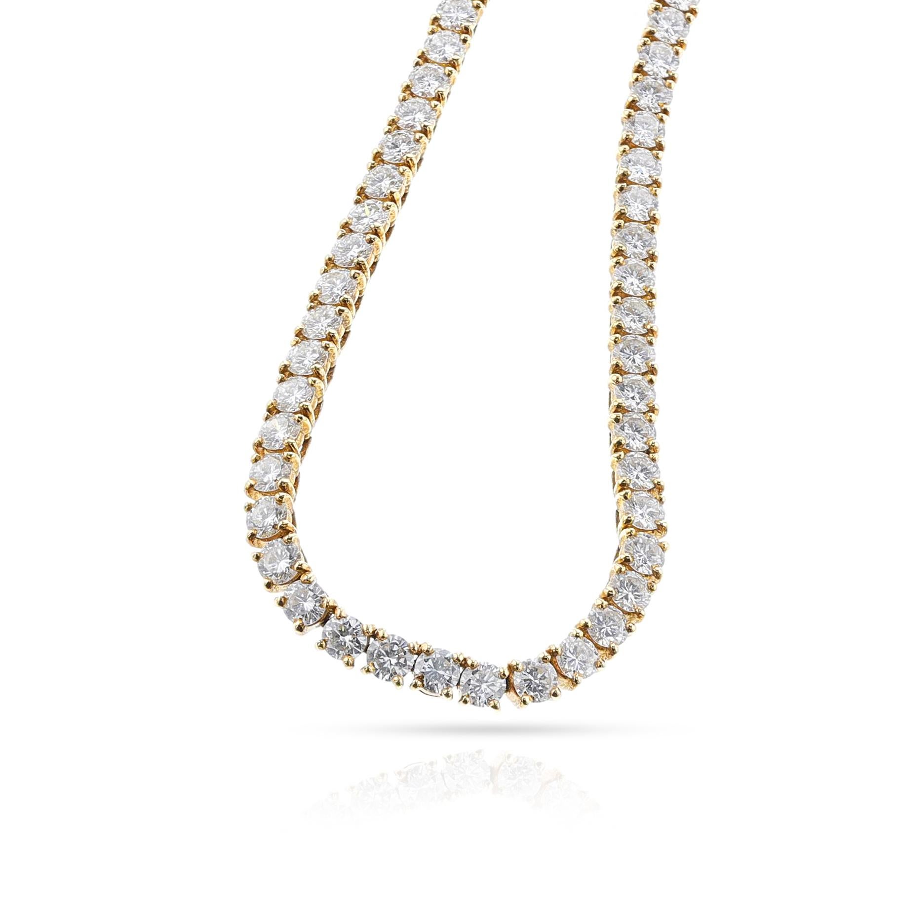 Women's or Men's Cartier 17 ct.  Diamond Tennis Necklace, 18k Yellow Gold For Sale