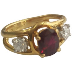 Cartier 1.70 Carat Natural Oval Ruby Heat and White Diamond Ring in 18 Karat