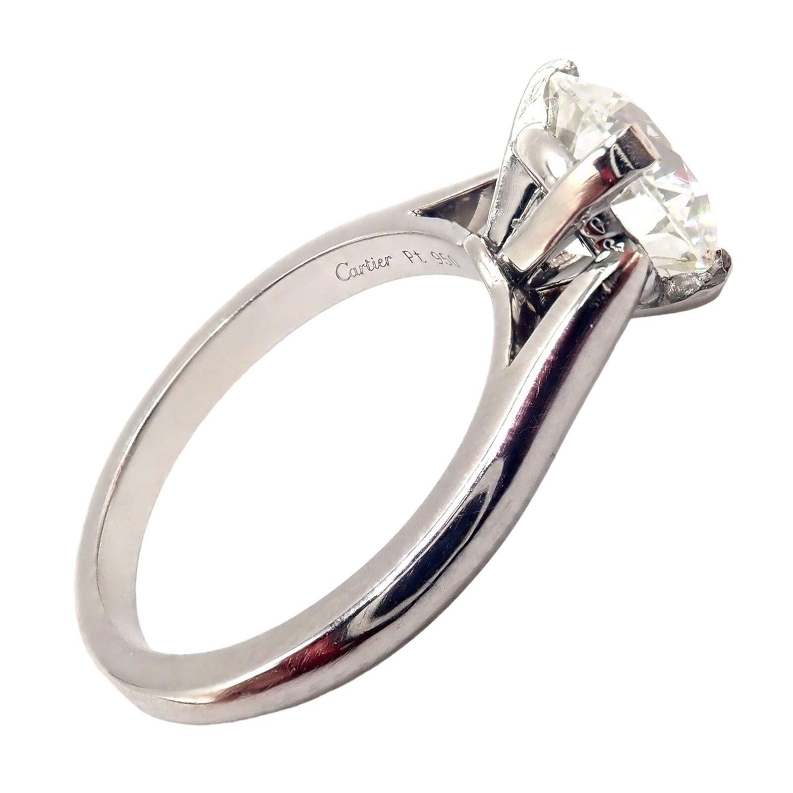 Brilliant Cut Cartier 1.70ct VVS1 H Color Diamond Solitaire Engagement Platinum Ring For Sale