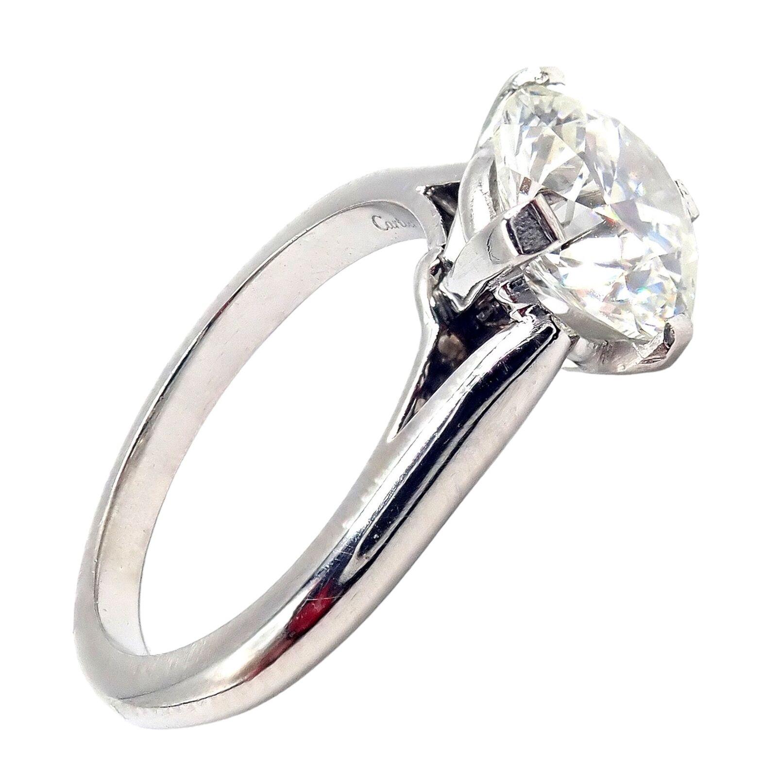 Cartier 1.70ct VVS1 H Color Diamond Solitaire Engagement Platinum Ring In Excellent Condition In Holland, PA