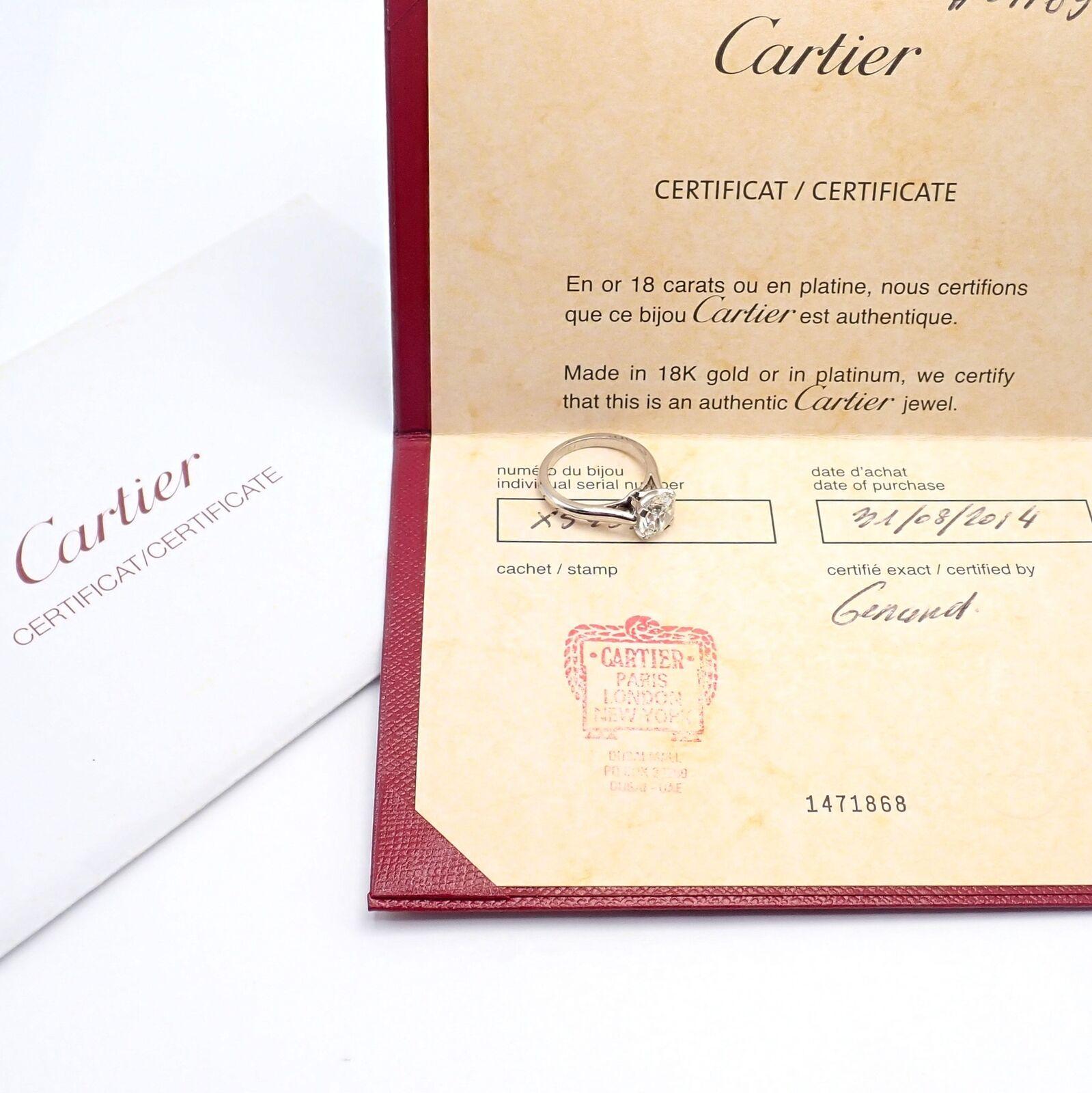 Women's or Men's Cartier 1.70ct VVS1 H Color Diamond Solitaire Engagement Platinum Ring