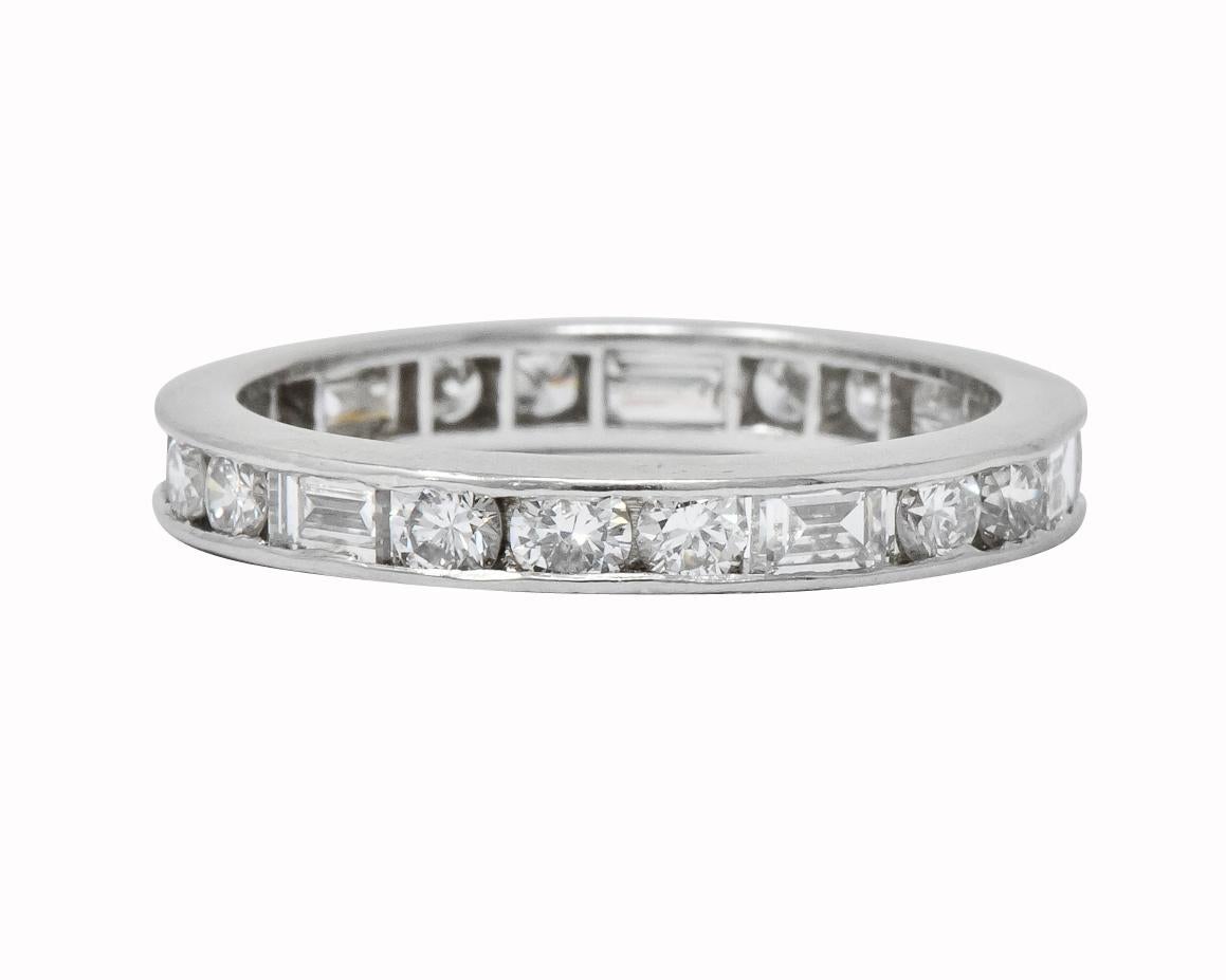 Retro Cartier 1.75 Carat Round Brilliant Baguette Diamond Platinum Eternity Band Ring