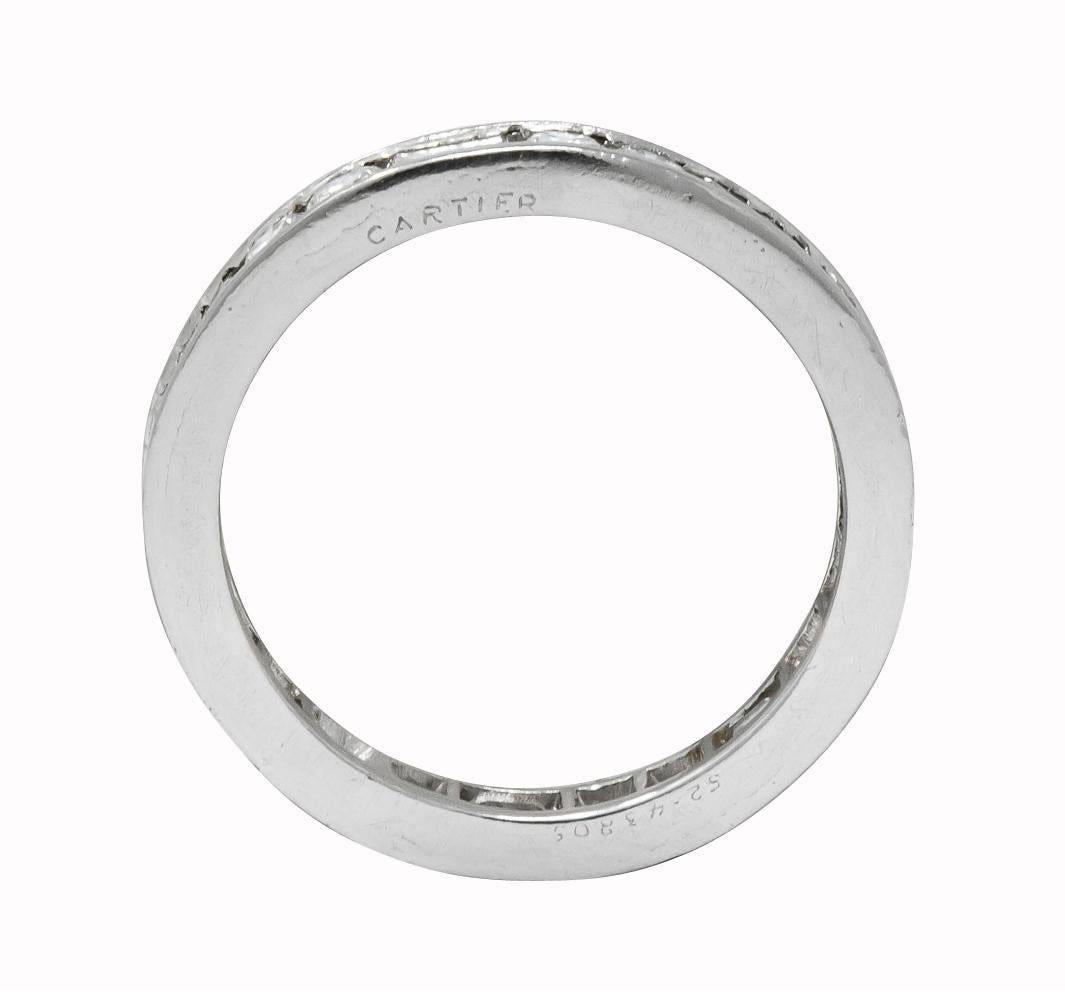 Women's or Men's Cartier 1.75 Carat Round Brilliant Baguette Diamond Platinum Eternity Band Ring