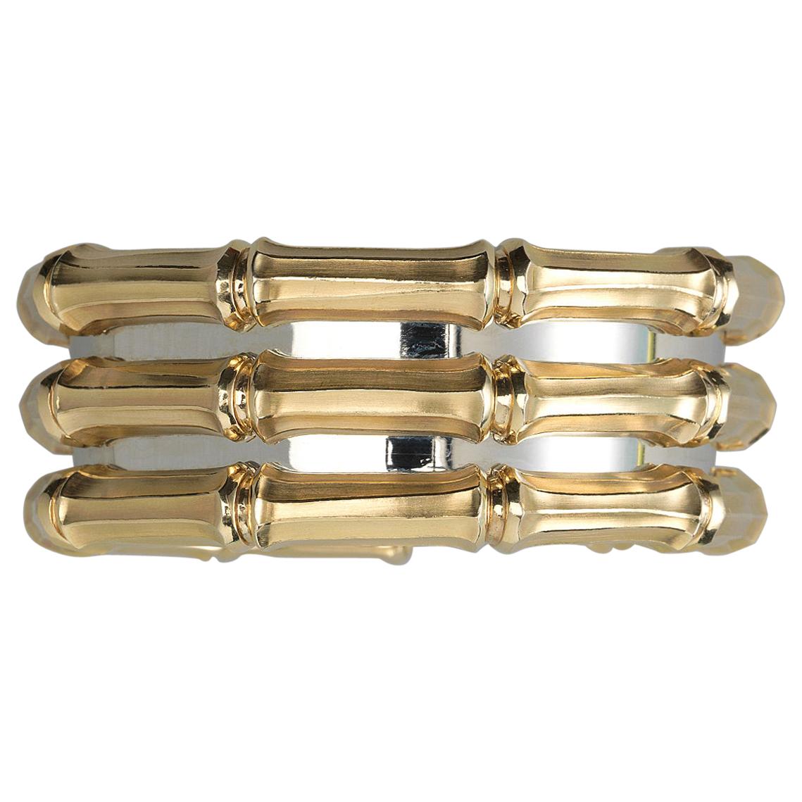 Cartier 18 Carat Bi-Color Gold Triple Bamboo Cuff Bracelet