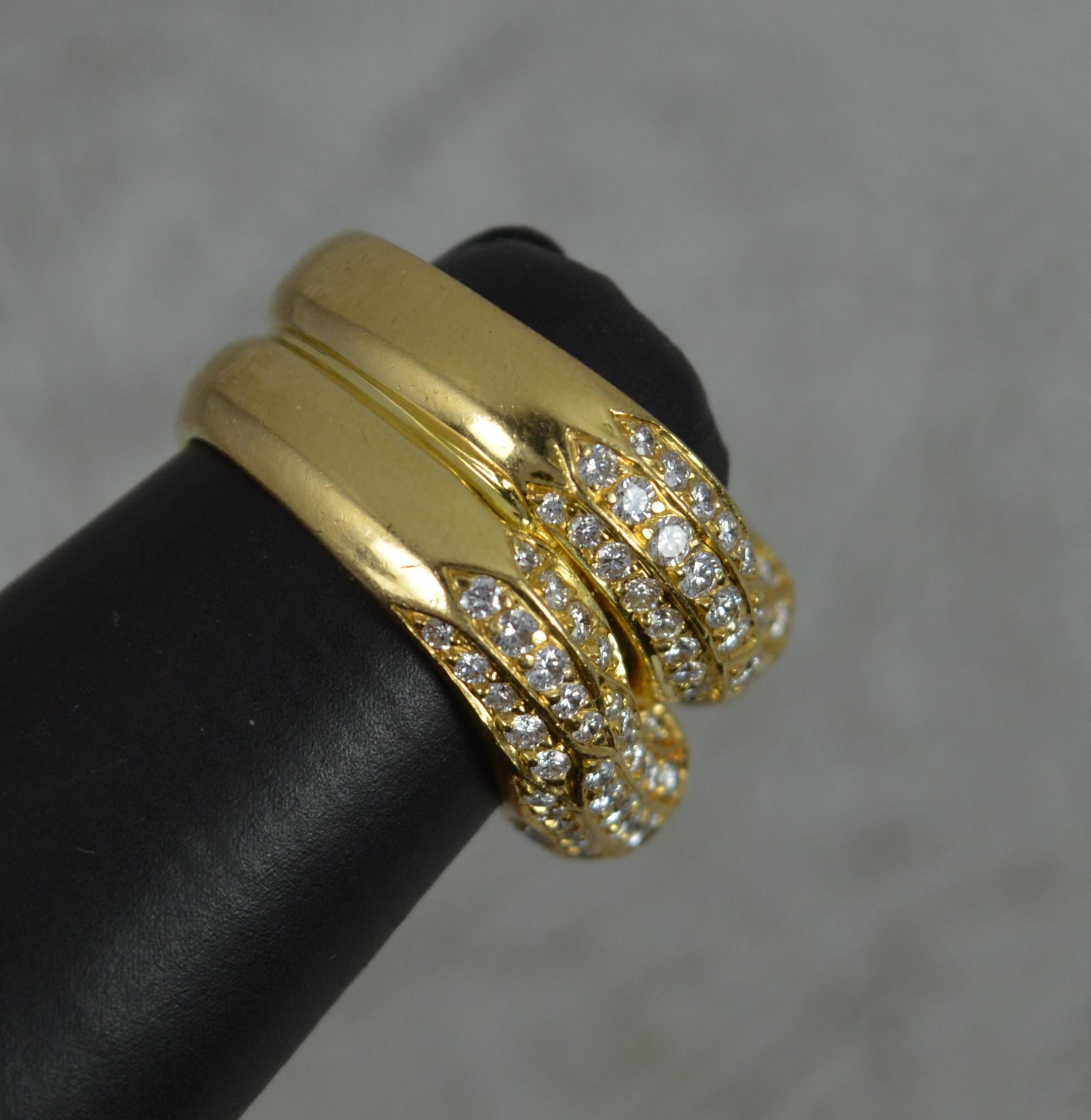 Cartier 18 Carat Gold and Vs Diamond Double Bamboo Cluster Band Ring 6