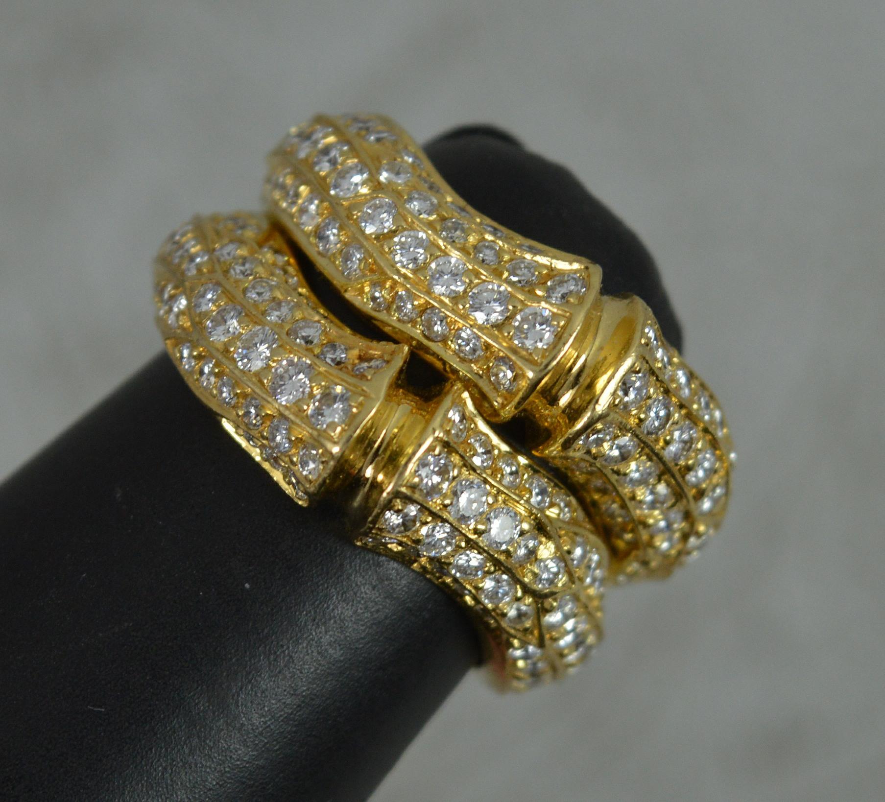 Cartier 18 Carat Gold and Vs Diamond Double Bamboo Cluster Band Ring 7