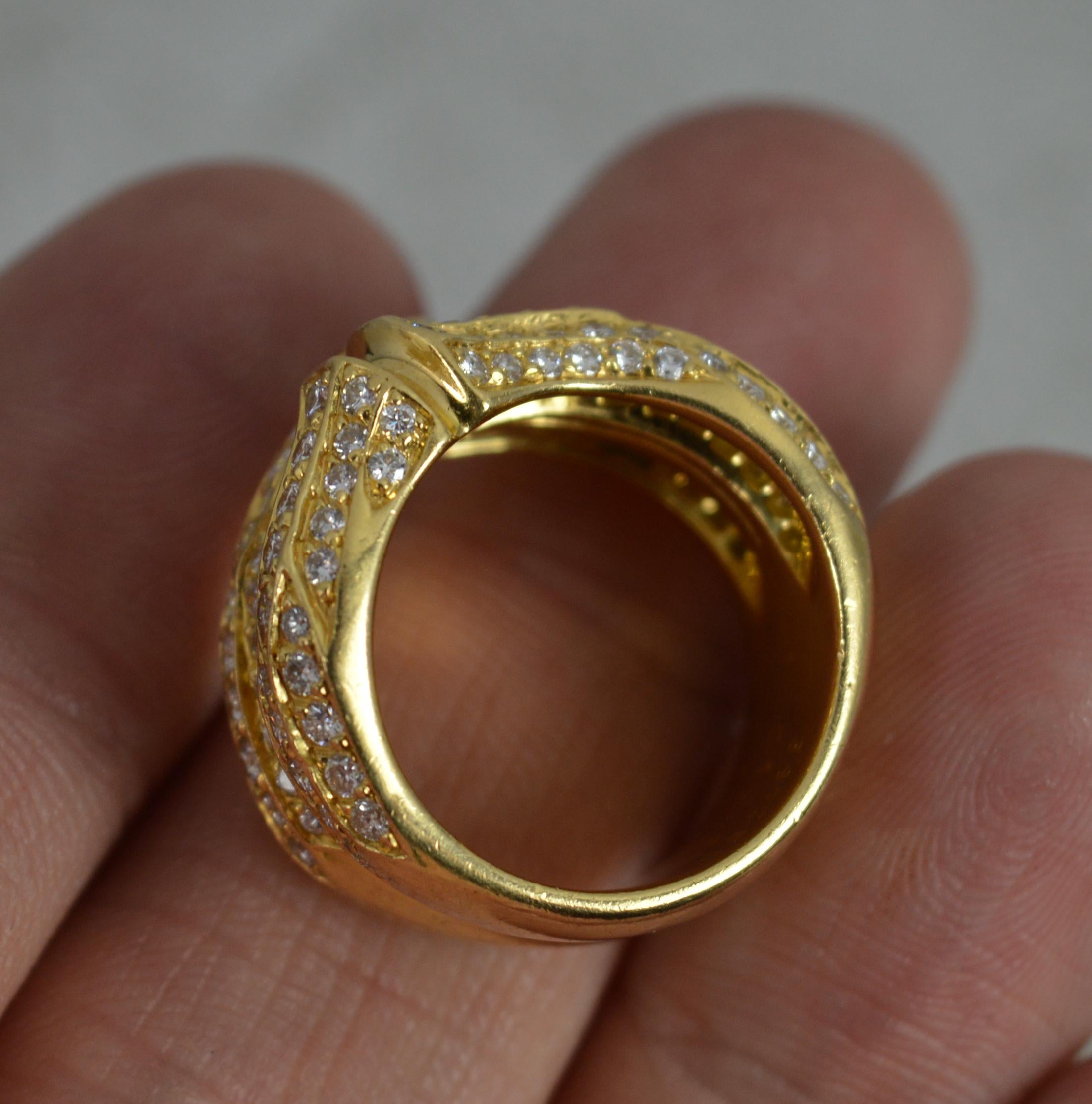Contemporary Cartier 18 Carat Gold and Vs Diamond Double Bamboo Cluster Band Ring
