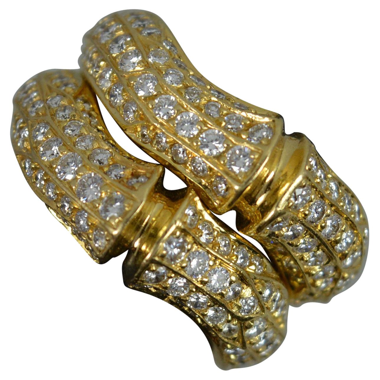 Cartier 18 Carat Gold and Vs Diamond Double Bamboo Cluster Band Ring