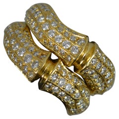 Vintage Cartier 18 Carat Gold and Vs Diamond Double Bamboo Cluster Band Ring